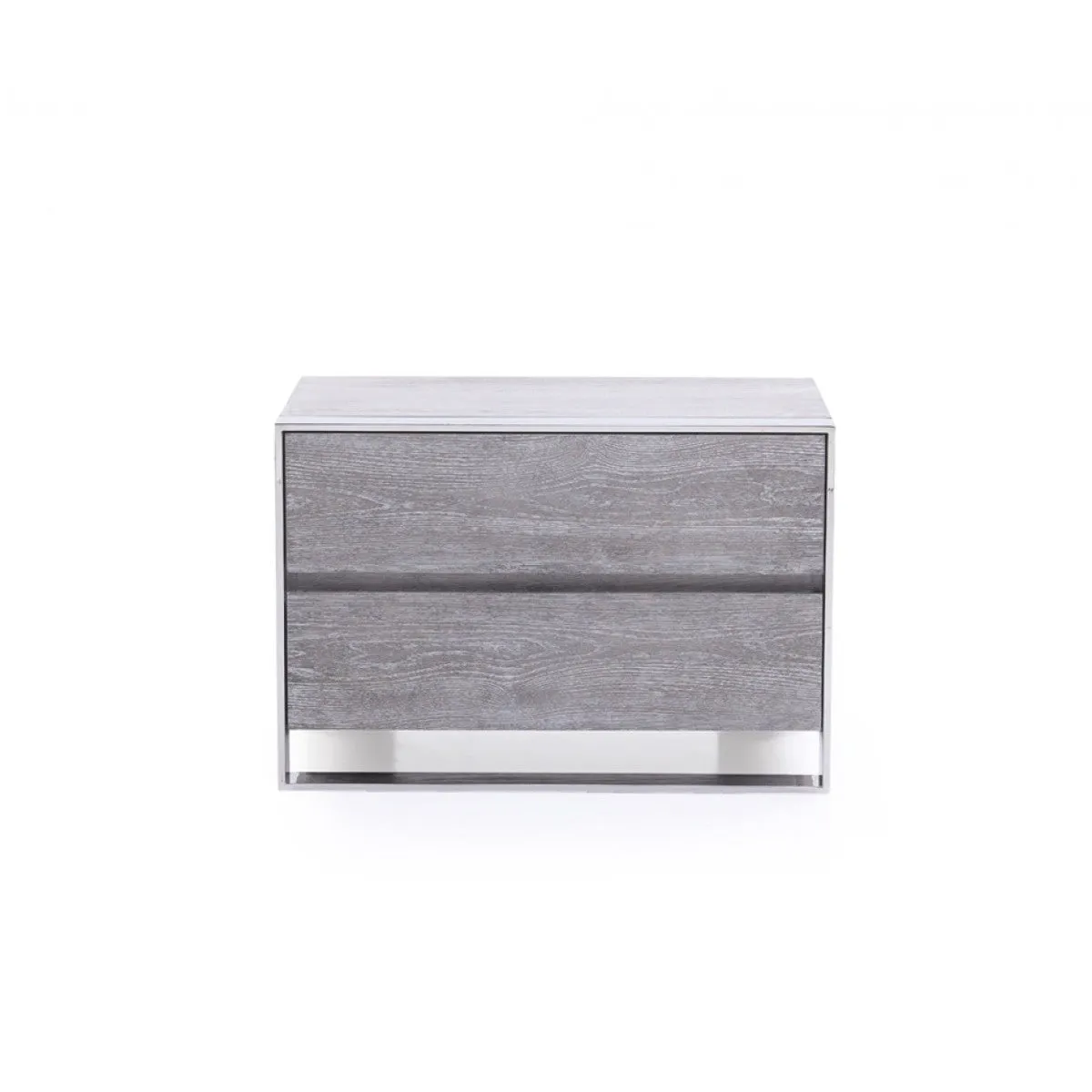 2 Drawer Rectangular Nightstand with Stainless Steel Legs, Gray By Benzara