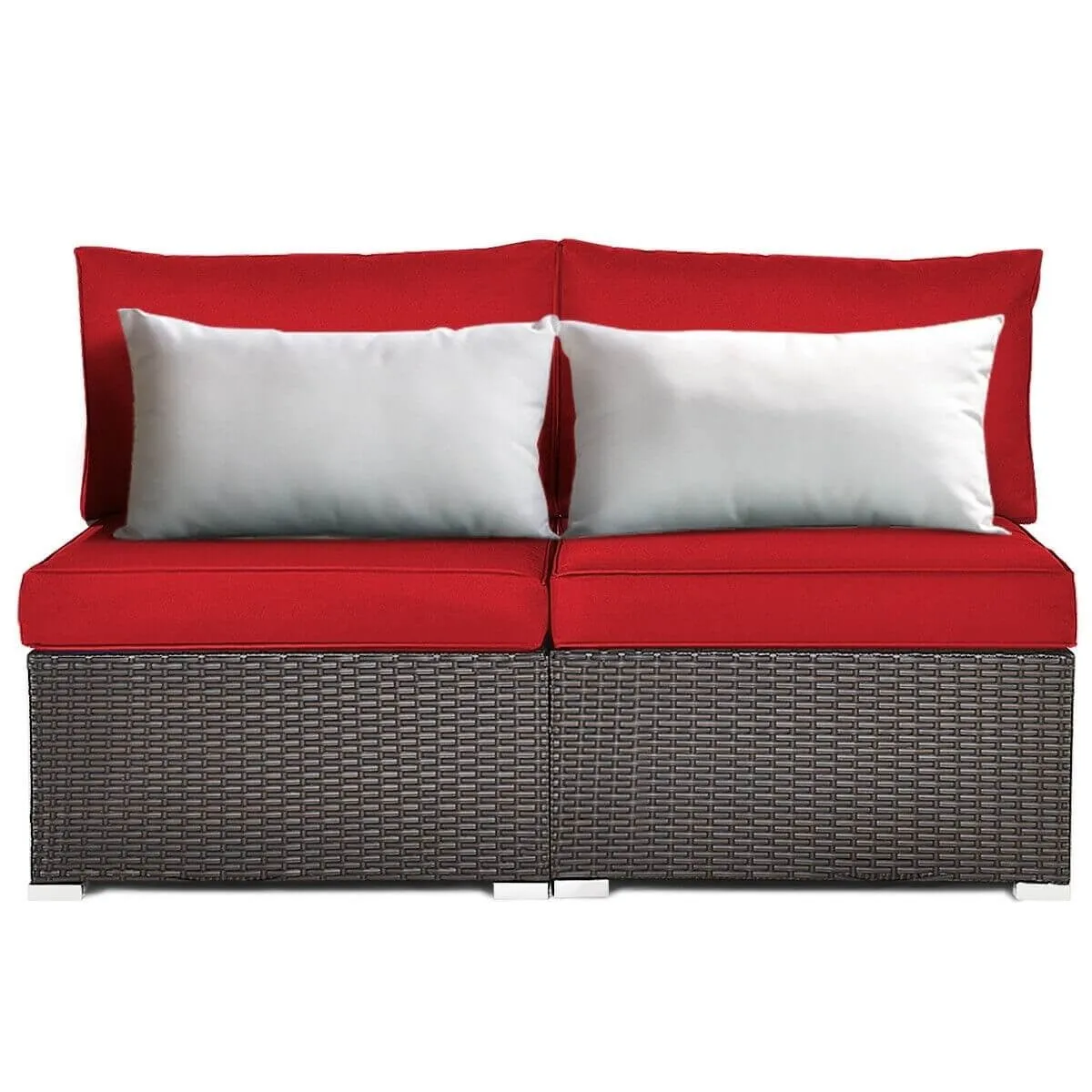 2pc Patio Rattan Armless Sofa Set - Red