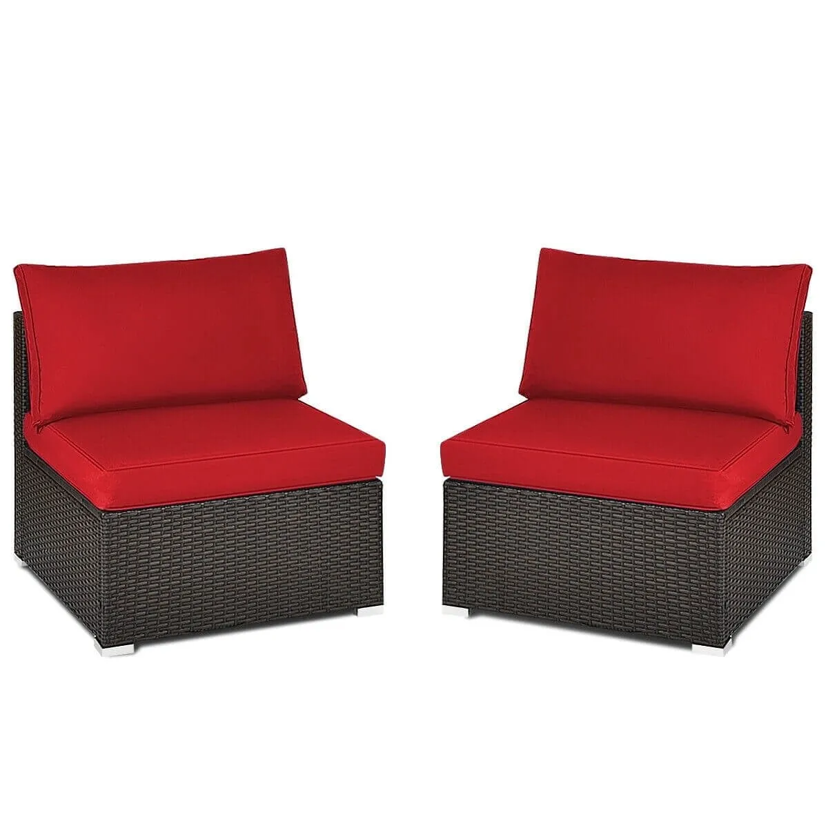 2pc Patio Rattan Armless Sofa Set - Red
