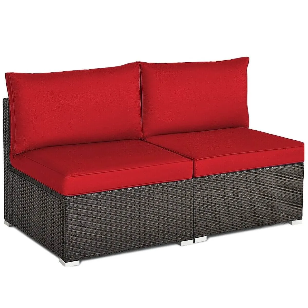 2pc Patio Rattan Armless Sofa Set - Red