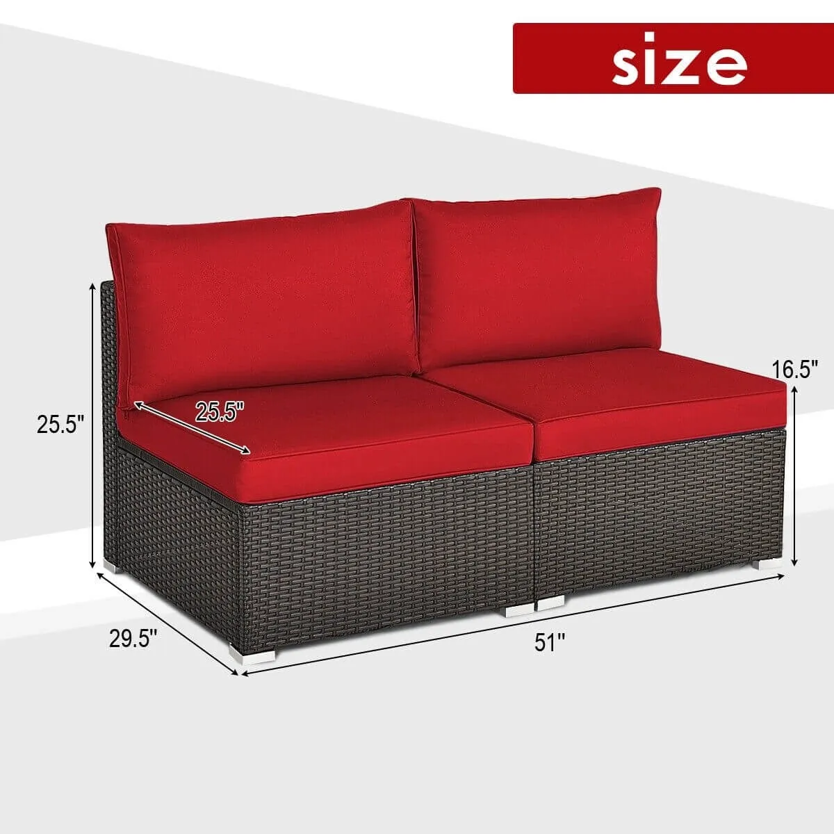 2pc Patio Rattan Armless Sofa Set - Red
