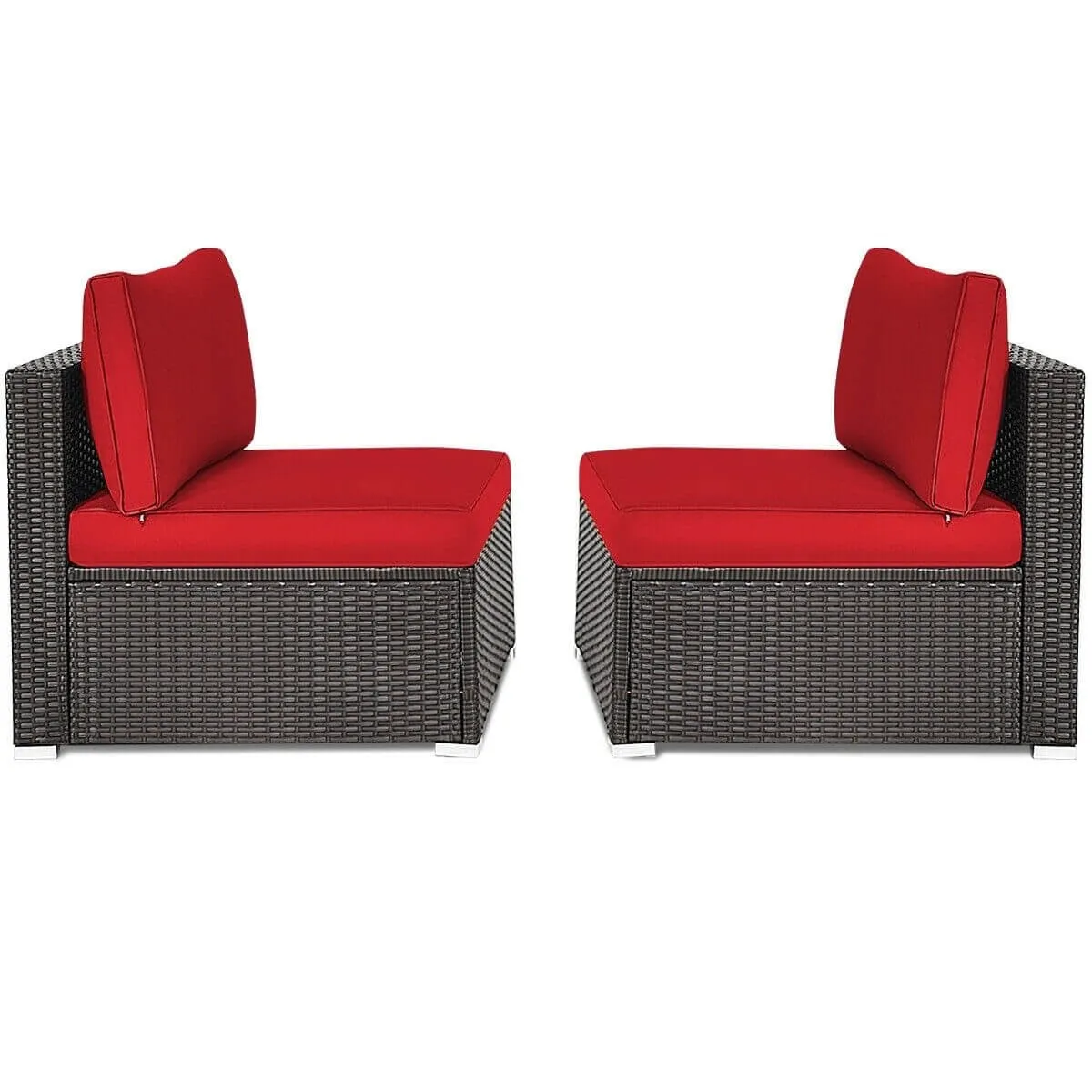 2pc Patio Rattan Armless Sofa Set - Red