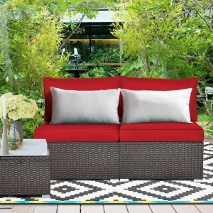 2pc Patio Rattan Armless Sofa Set - Red