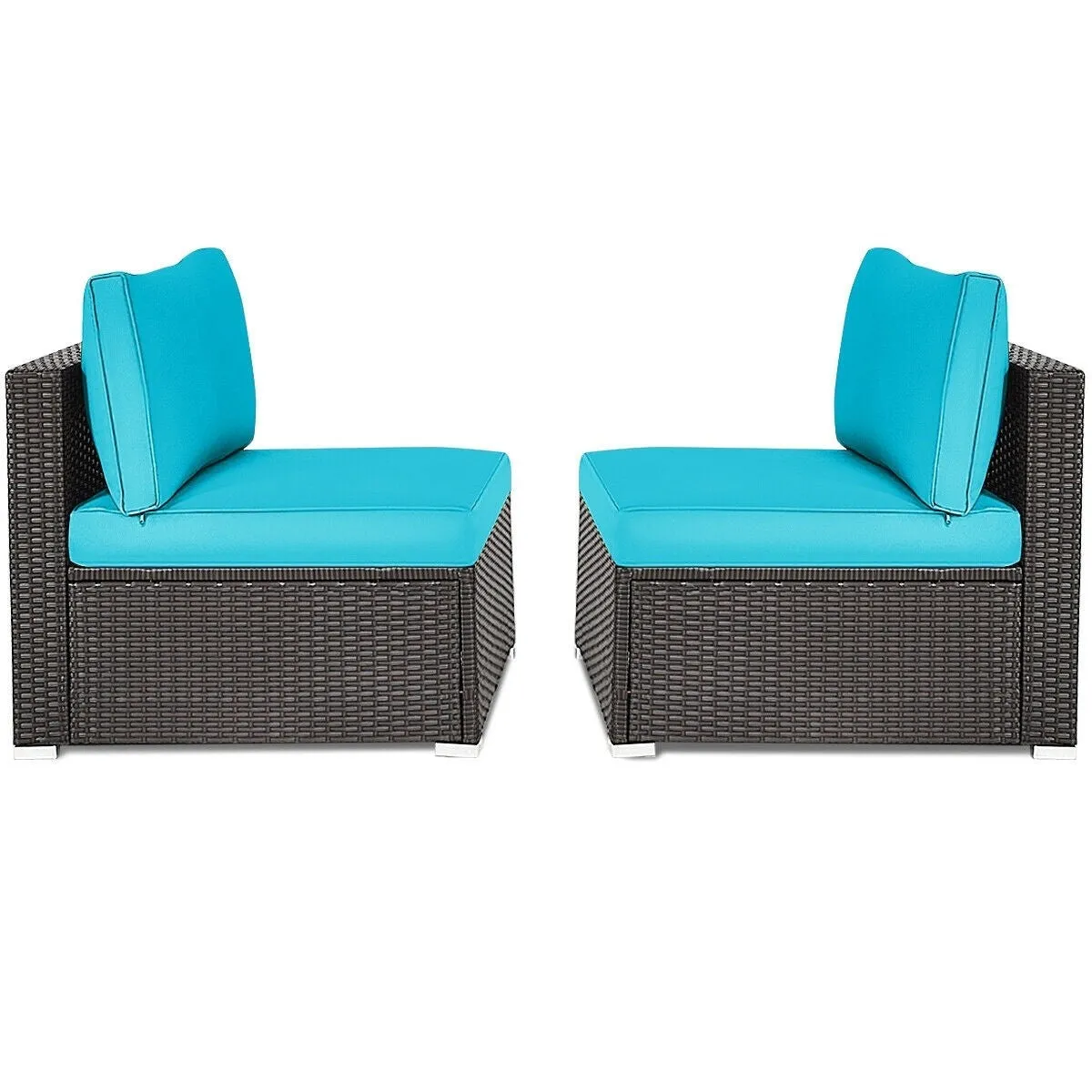 2pc Wicker Rattan Patio Armless Sofa with Cushion - Blue