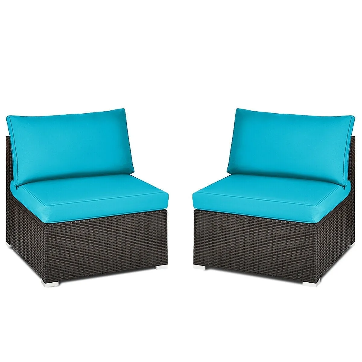 2pc Wicker Rattan Patio Armless Sofa with Cushion - Blue