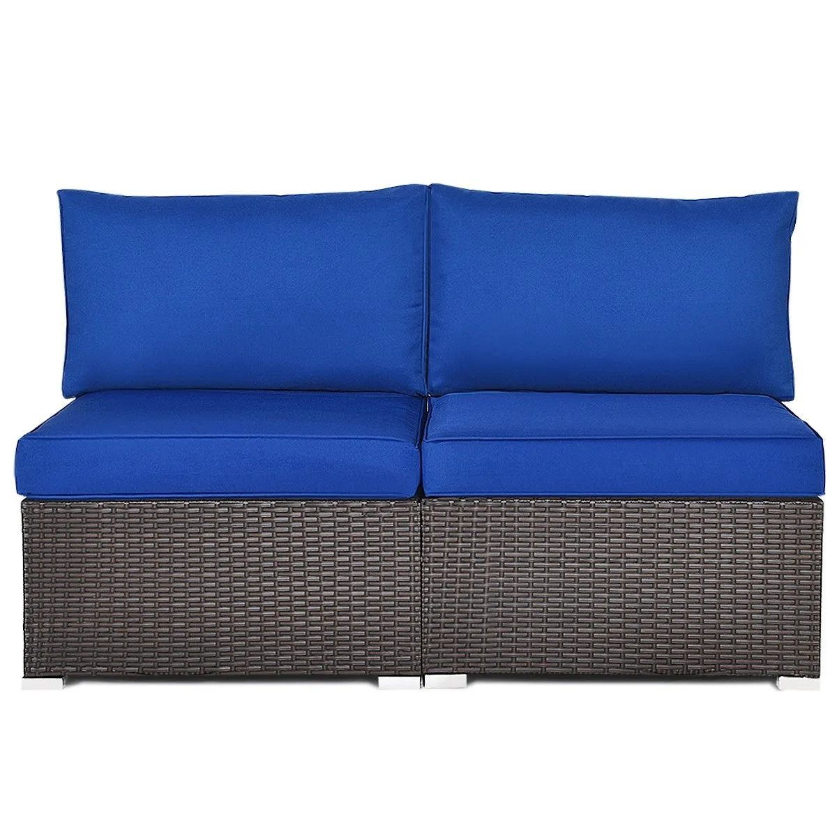 2pc Wicker Rattan Patio Armless Sofa with Cushion - Navy