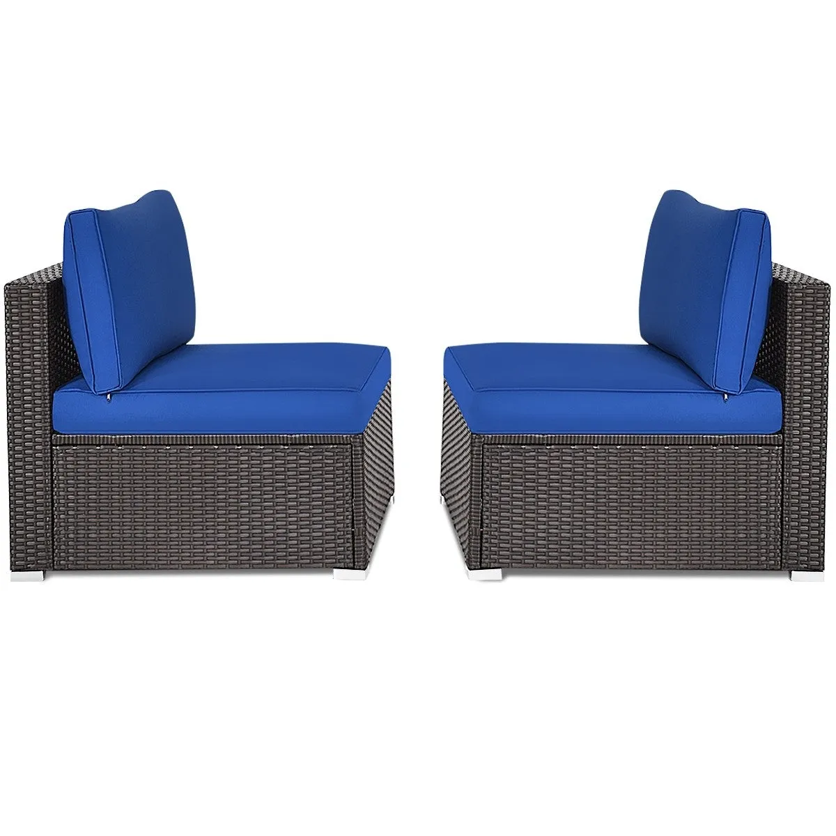 2pc Wicker Rattan Patio Armless Sofa with Cushion - Navy