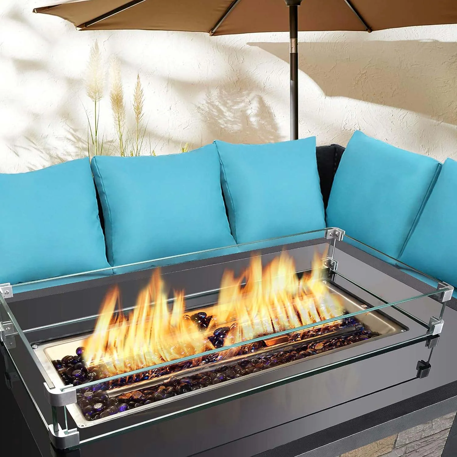 44 Inch Propane Fire Pit Table with Wind Guard and Waterproof Cover for Patio, Gray