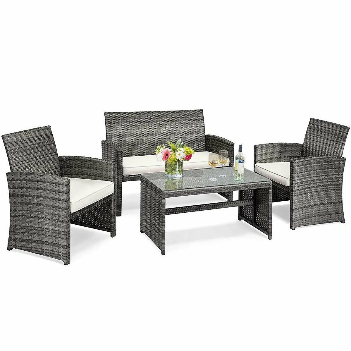4pc Patio Rattan Furniture Set - White