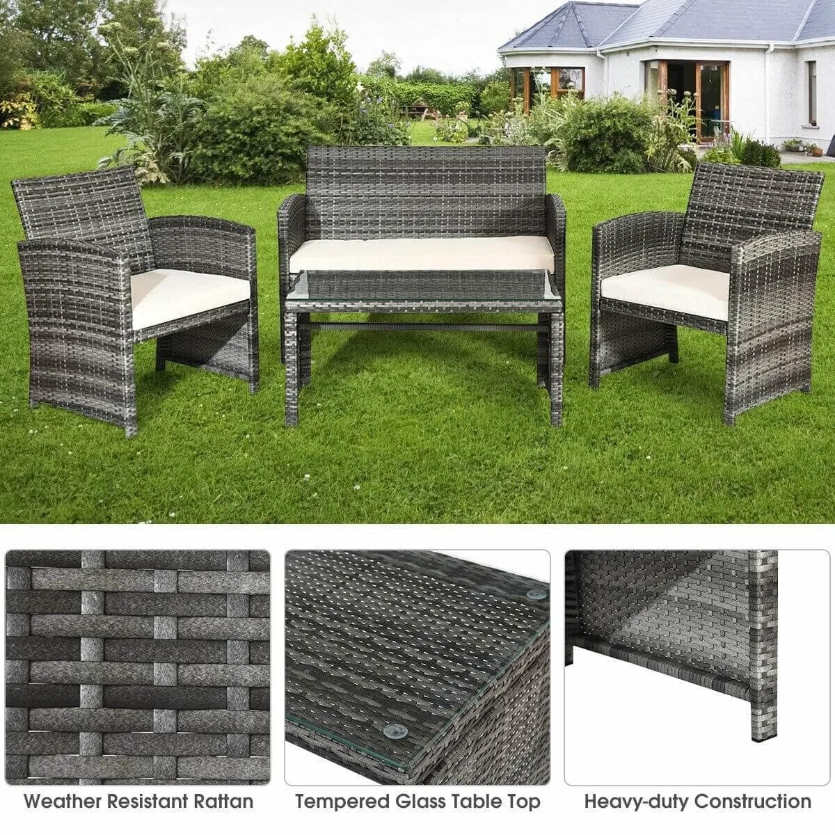 4pc Patio Rattan Furniture Set - White