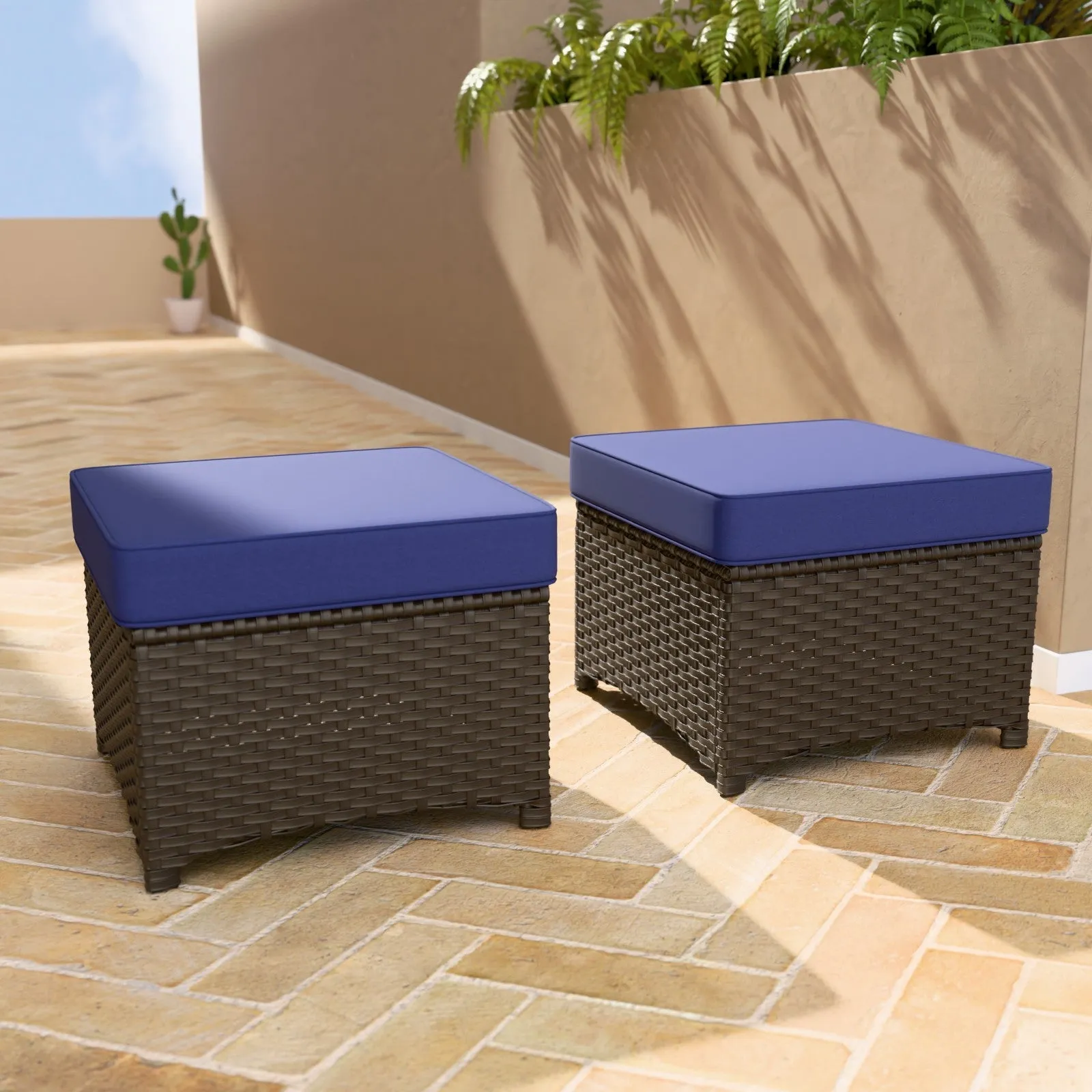 Azure Bay 2 Piece Wicker Patio Ottoman Set
