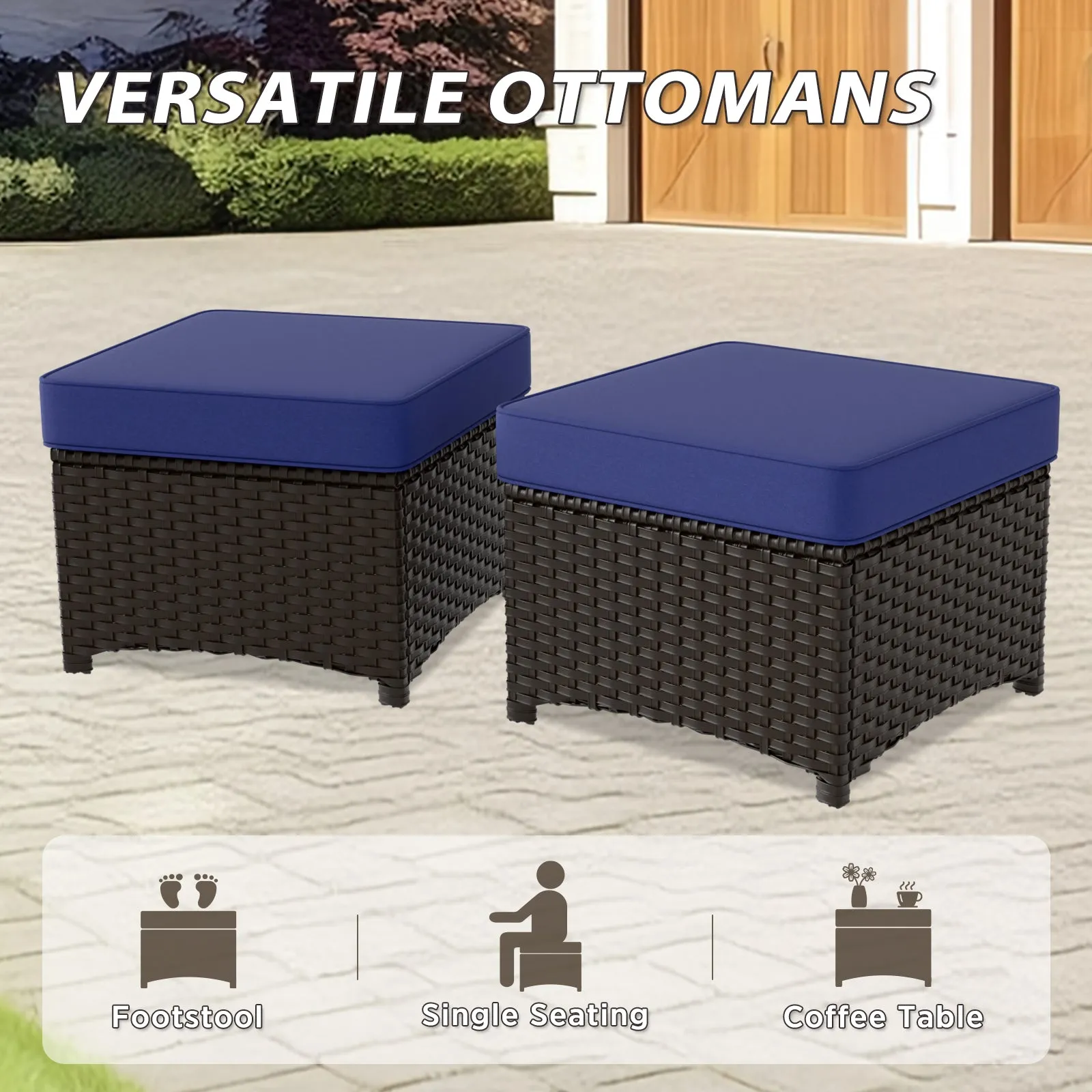 Azure Bay 2 Piece Wicker Patio Ottoman Set