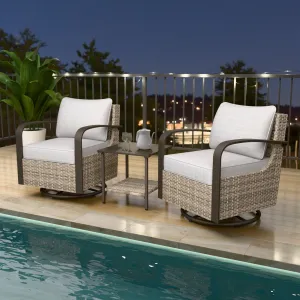 Coastal Vista 3 Piece Patio Bistro Set with 1 Side Table and 2 Swivel Rocking Chairs