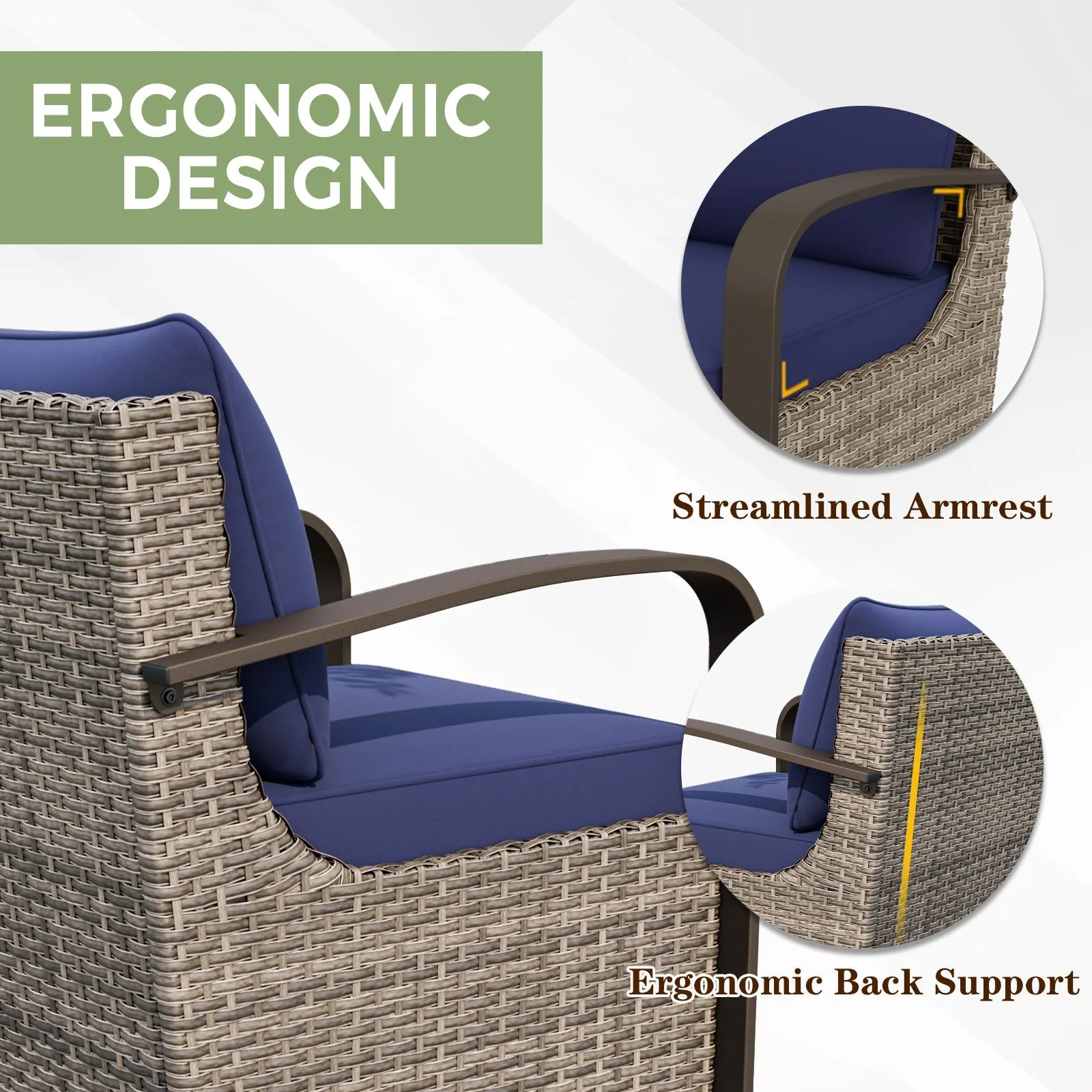 Coastal Vista 3 Piece Patio Bistro Set with 1 Side Table and 2 Swivel Rocking Chairs