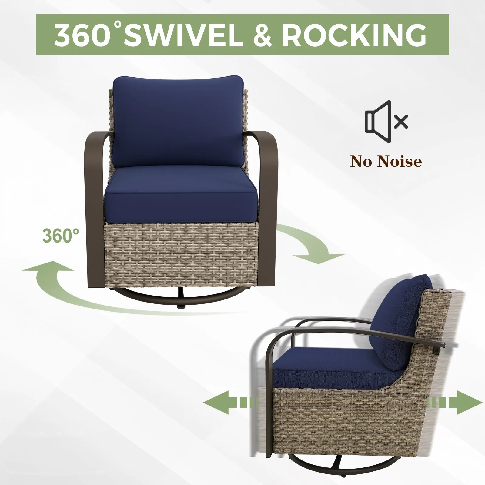Coastal Vista 3 Piece Patio Bistro Set with 1 Side Table and 2 Swivel Rocking Chairs