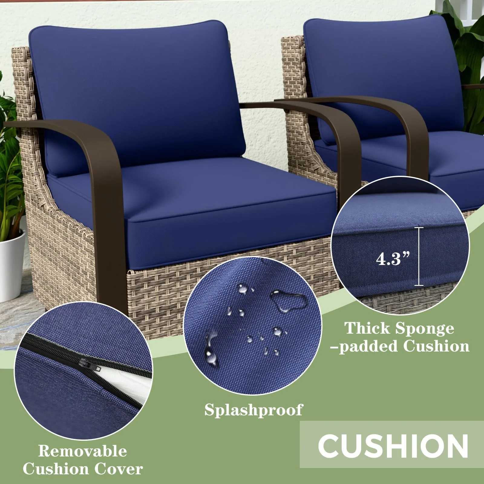 Coastal Vista 3 Piece Patio Bistro Set with 1 Side Table and 2 Swivel Rocking Chairs