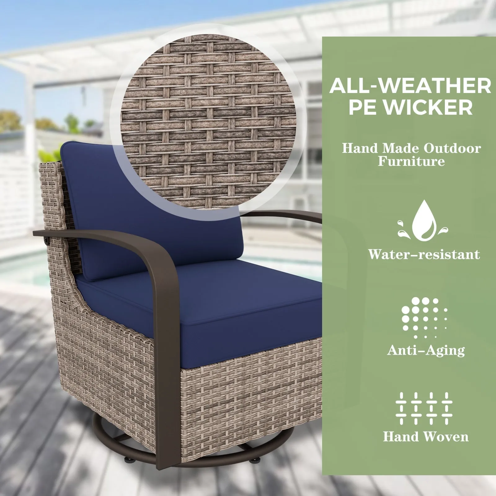 Coastal Vista 3 Piece Patio Bistro Set with 1 Side Table and 2 Swivel Rocking Chairs