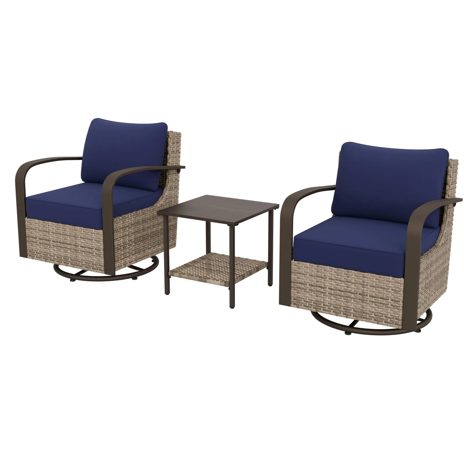 Coastal Vista 3 Piece Patio Bistro Set with 1 Side Table and 2 Swivel Rocking Chairs