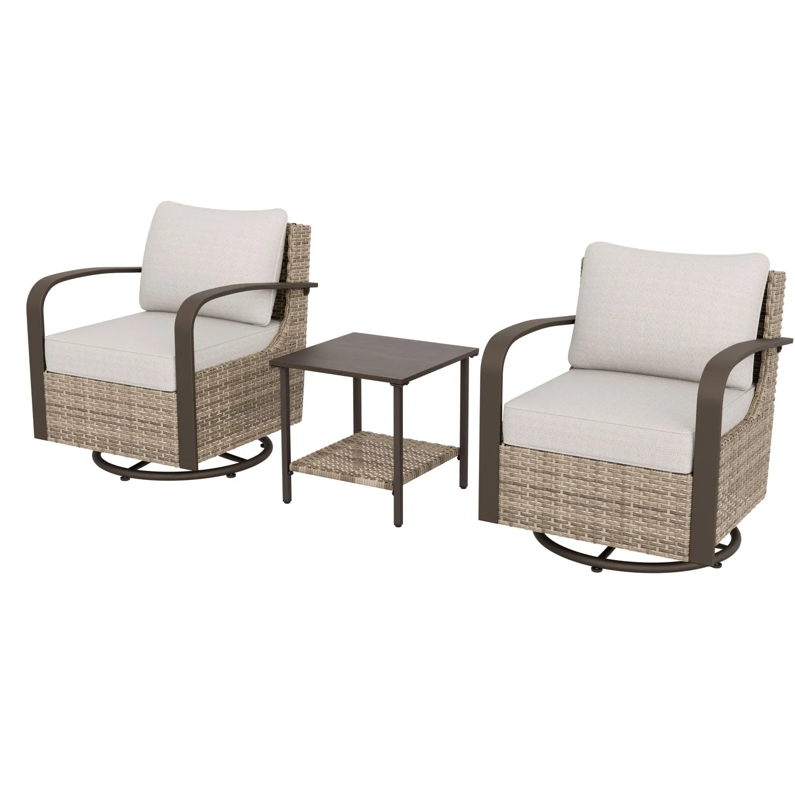 Coastal Vista 3 Piece Patio Bistro Set with 1 Side Table and 2 Swivel Rocking Chairs
