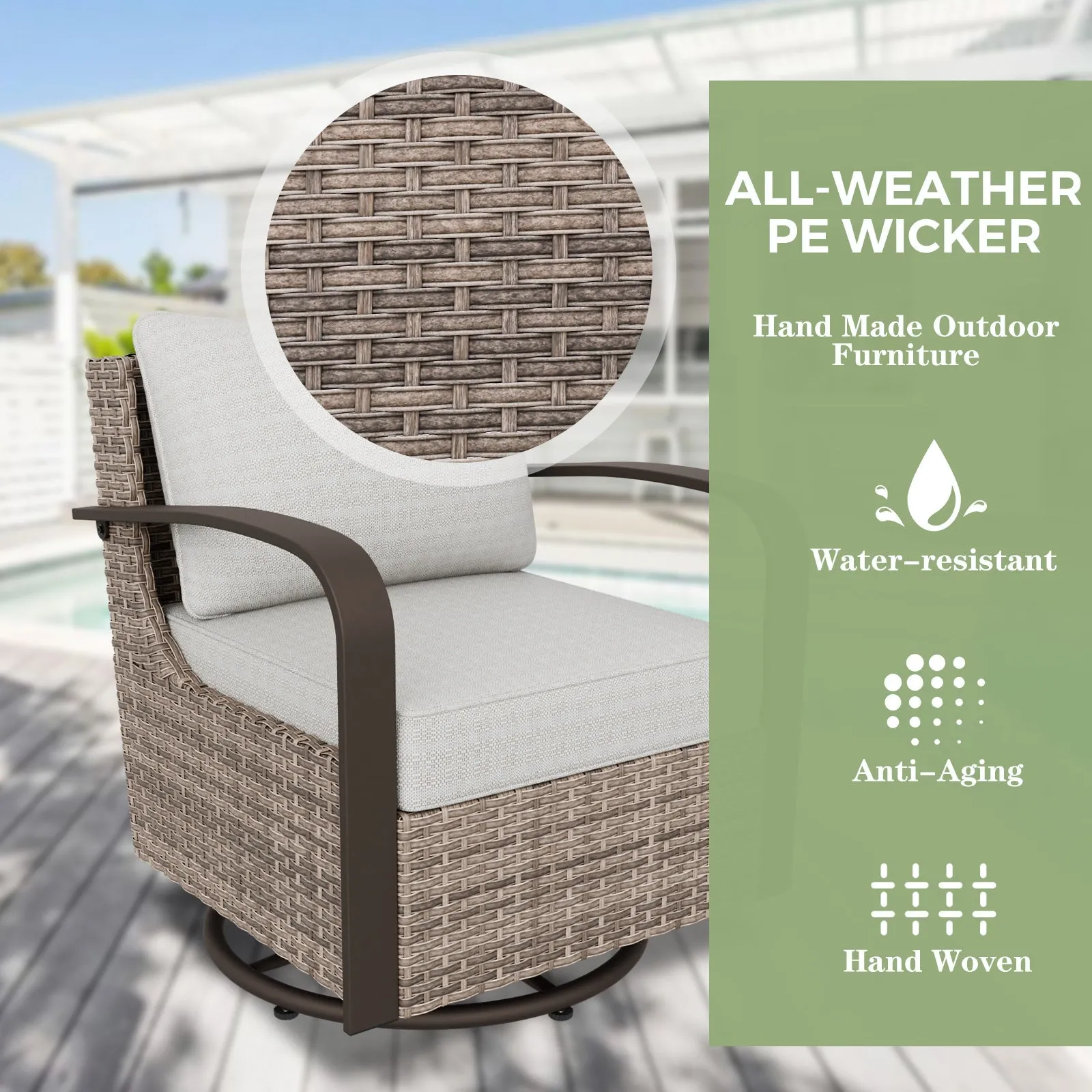 Coastal Vista 3 Piece Patio Bistro Set with 1 Side Table and 2 Swivel Rocking Chairs