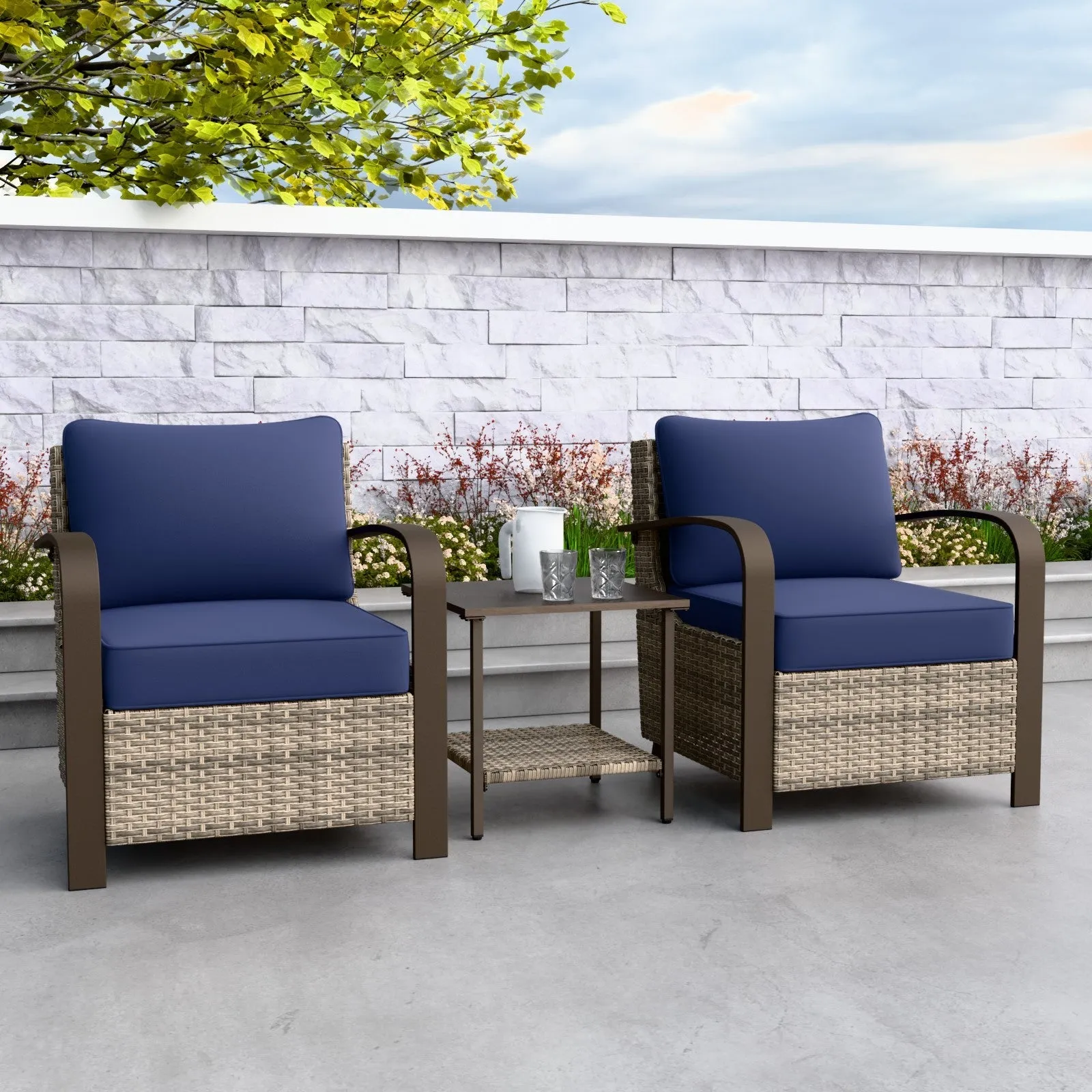 Coastal Vista 3 Piece Patio Bistro Set with 2 Patio Chairs and 1 Side Table