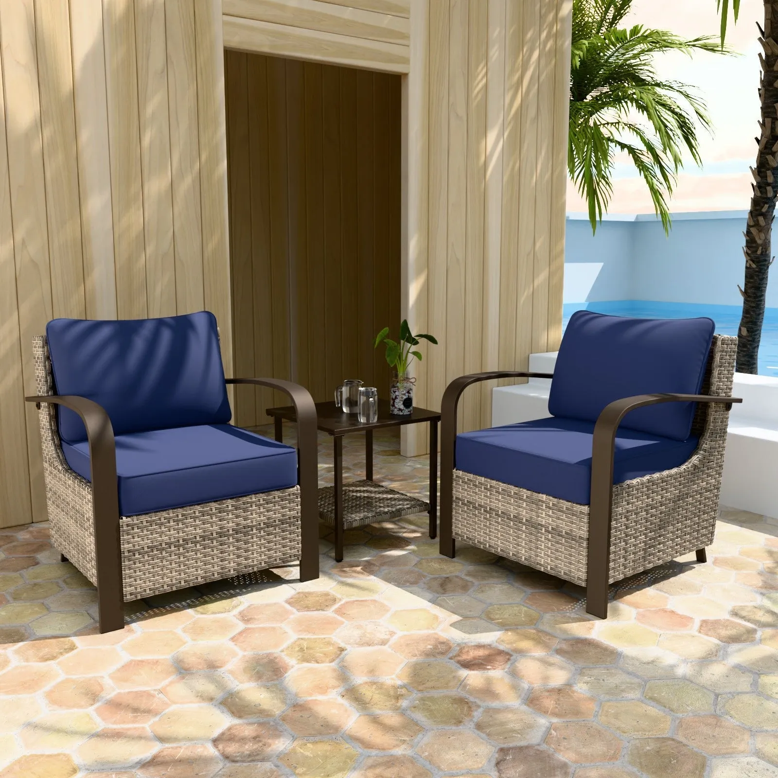 Coastal Vista 3 Piece Patio Bistro Set with 2 Patio Chairs and 1 Side Table
