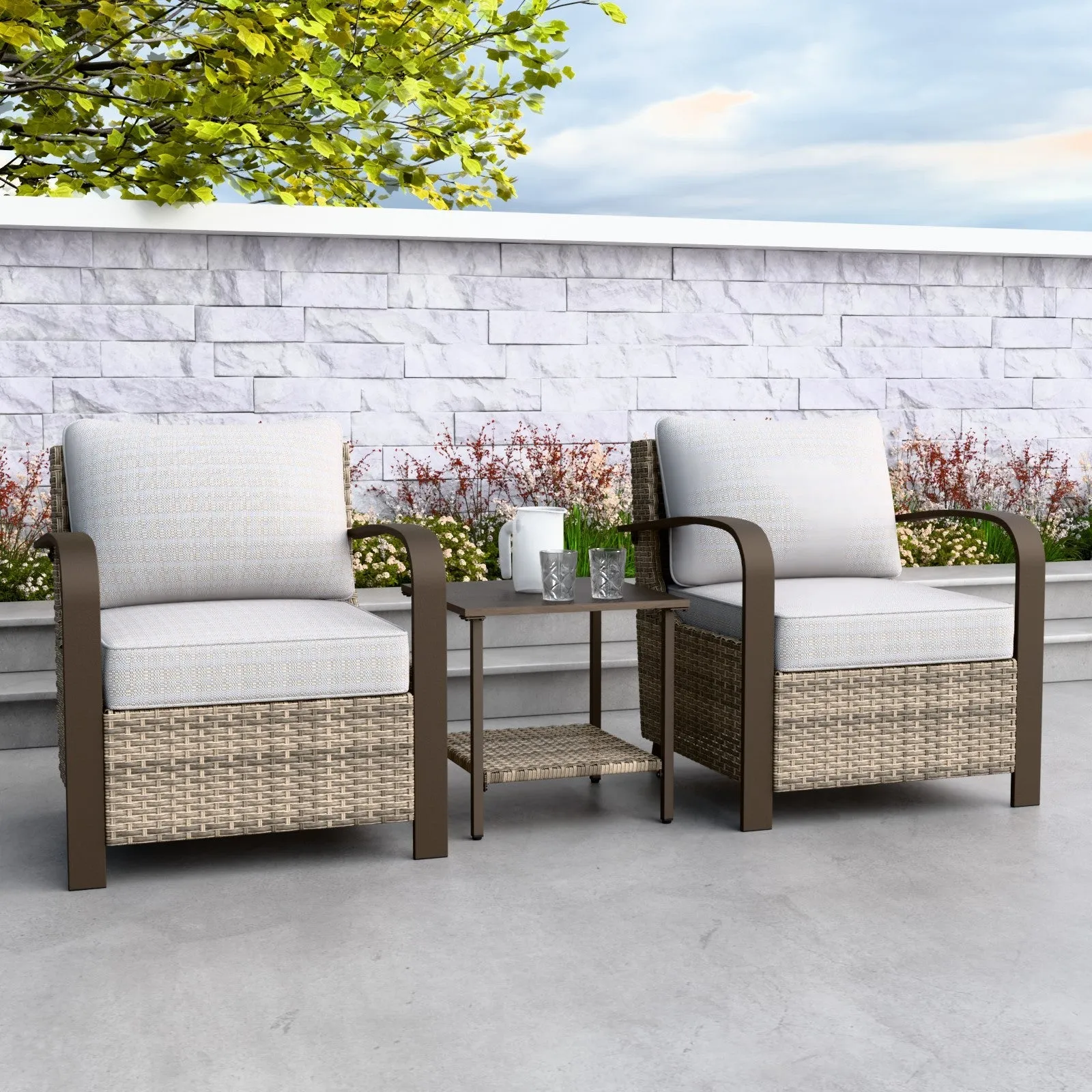 Coastal Vista 3 Piece Patio Bistro Set with 2 Patio Chairs and 1 Side Table