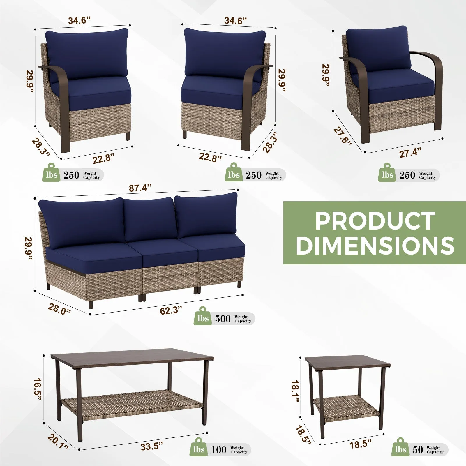 Coastal Vista Outdoor Patio Furniture Set w/ Patio Chairs, Seats 7