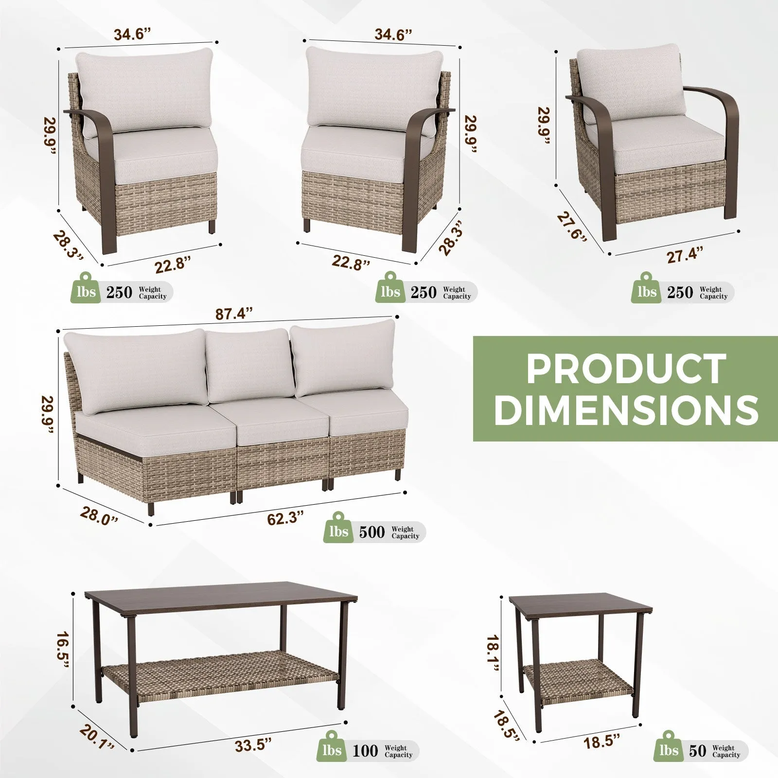 Coastal Vista Outdoor Patio Furniture Set w/ Patio Chairs, Seats 7