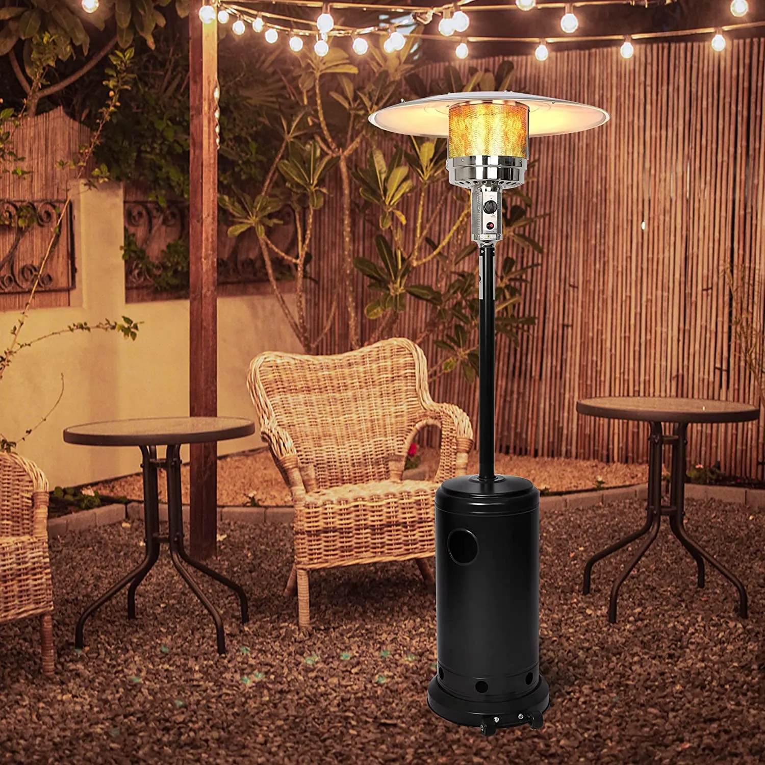 E-Macht 36000 BTU Outdoor Propane Gas Patio Heater w/Wheels for Home and Commercial, Black