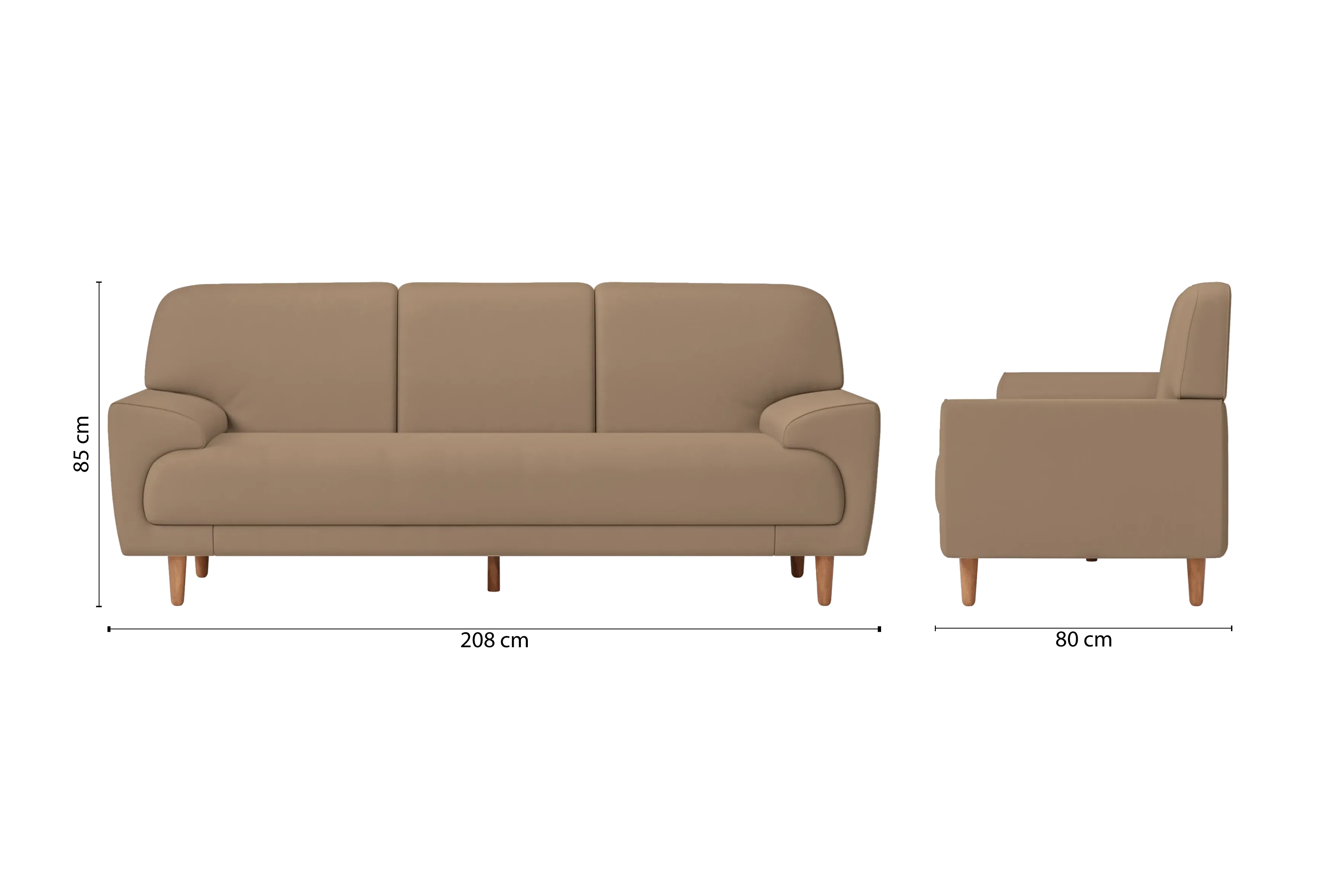 Ferrara 3 Seater Sofa Stone Leather
