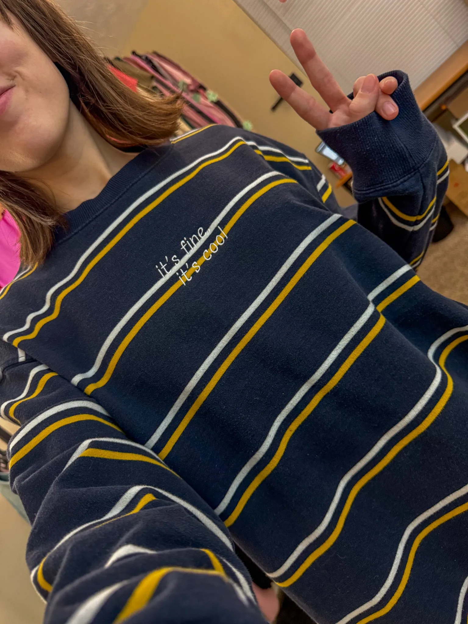Good Luck Babe Navy Striped Crewneck XL