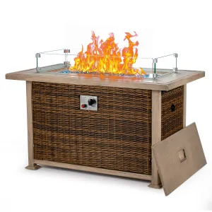 Homrest 44 in Propane Fire Pit with Aluminum Table Top and Glass Wind Guard, Brown