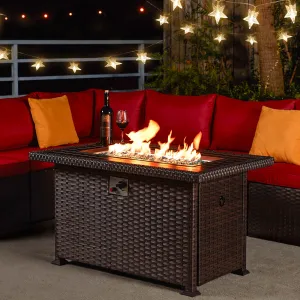 Homrest 44" Outdoor Propane Gas Fire Pit Table 50000 BTU Auto-Ignition w/ Windguard, Brown