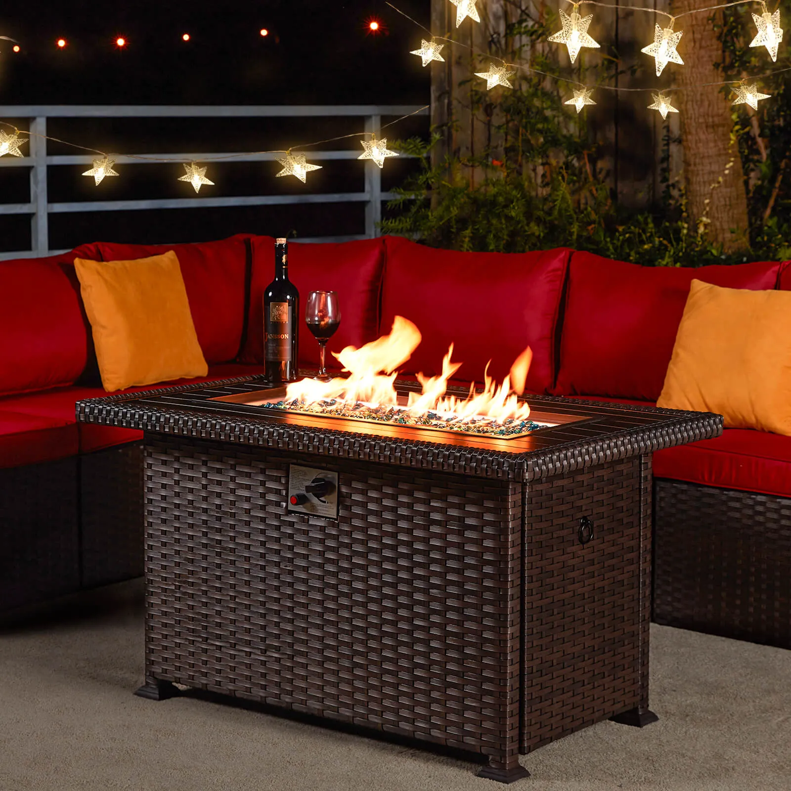 Homrest 44" Outdoor Propane Gas Fire Pit Table 50000 BTU Auto-Ignition w/ Windguard, Brown