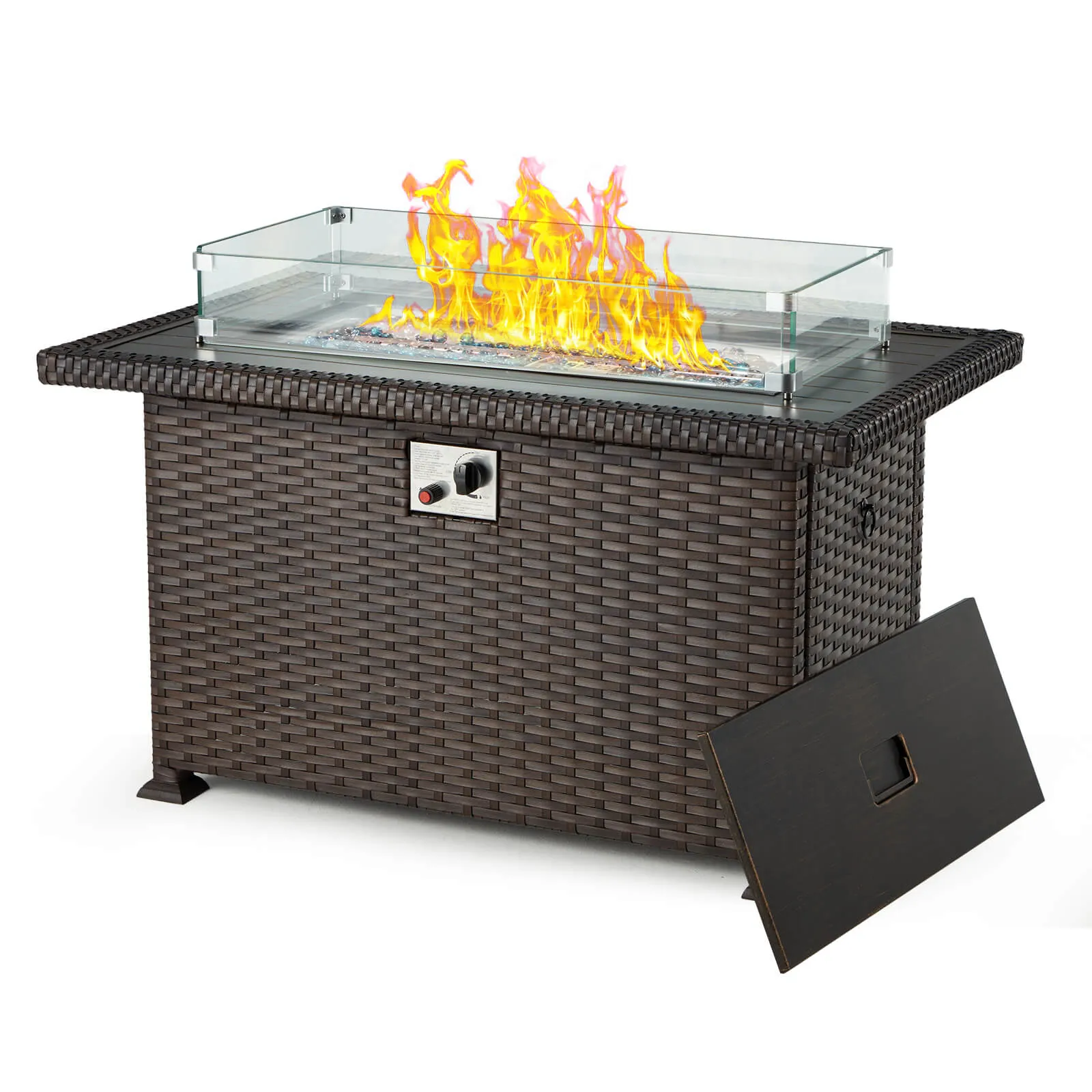 Homrest 44" Outdoor Propane Gas Fire Pit Table 50000 BTU Auto-Ignition w/ Windguard, Brown