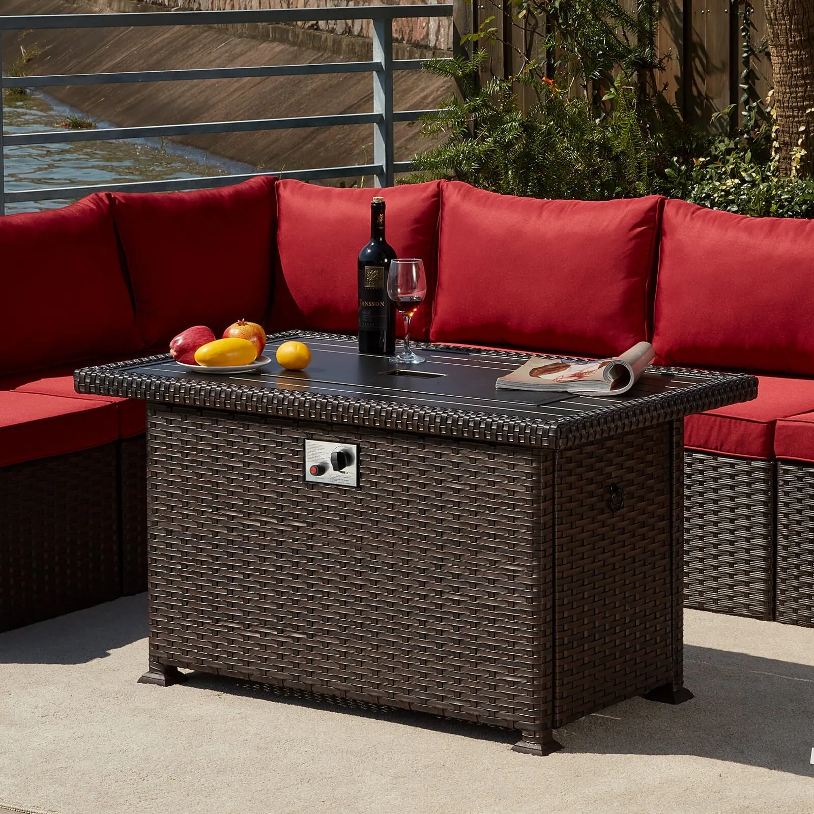 Homrest 44" Outdoor Propane Gas Fire Pit Table 50000 BTU Auto-Ignition w/ Windguard, Brown