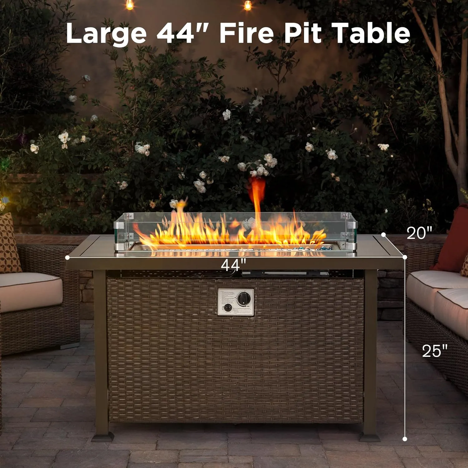HomrestI 7 Pcs Patio Furniture Set w/ 44" Propane Fire Pit Table and Storage Coffee Table, Blue