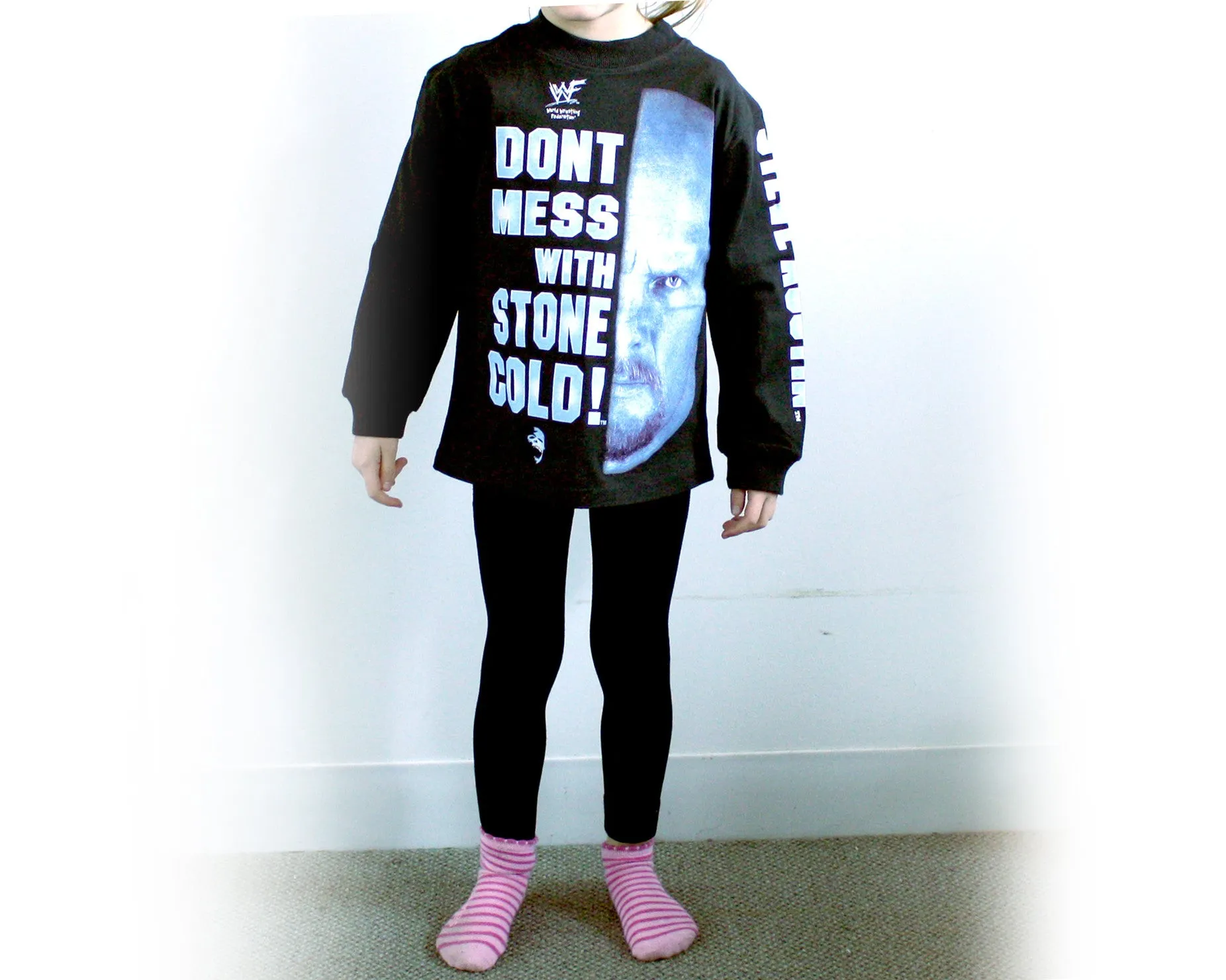 *KIDS SIZE* WWF STONE COLD STEVE AUSTIN 'DON'T MESS W/' VINTAGE LONGSLEEVE SHIRT