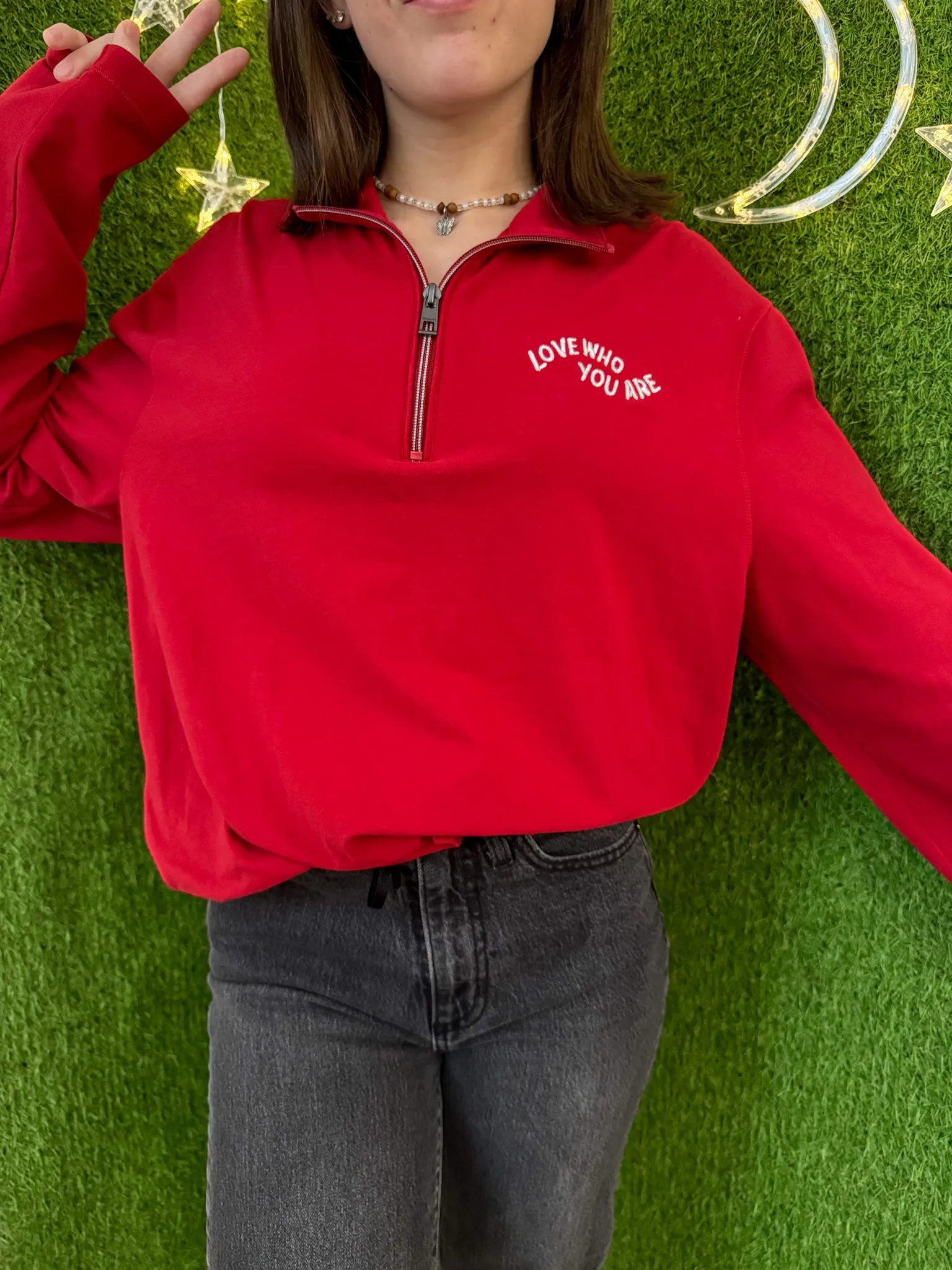 Love Who You Are Quarter Zip Long Sleeve L
