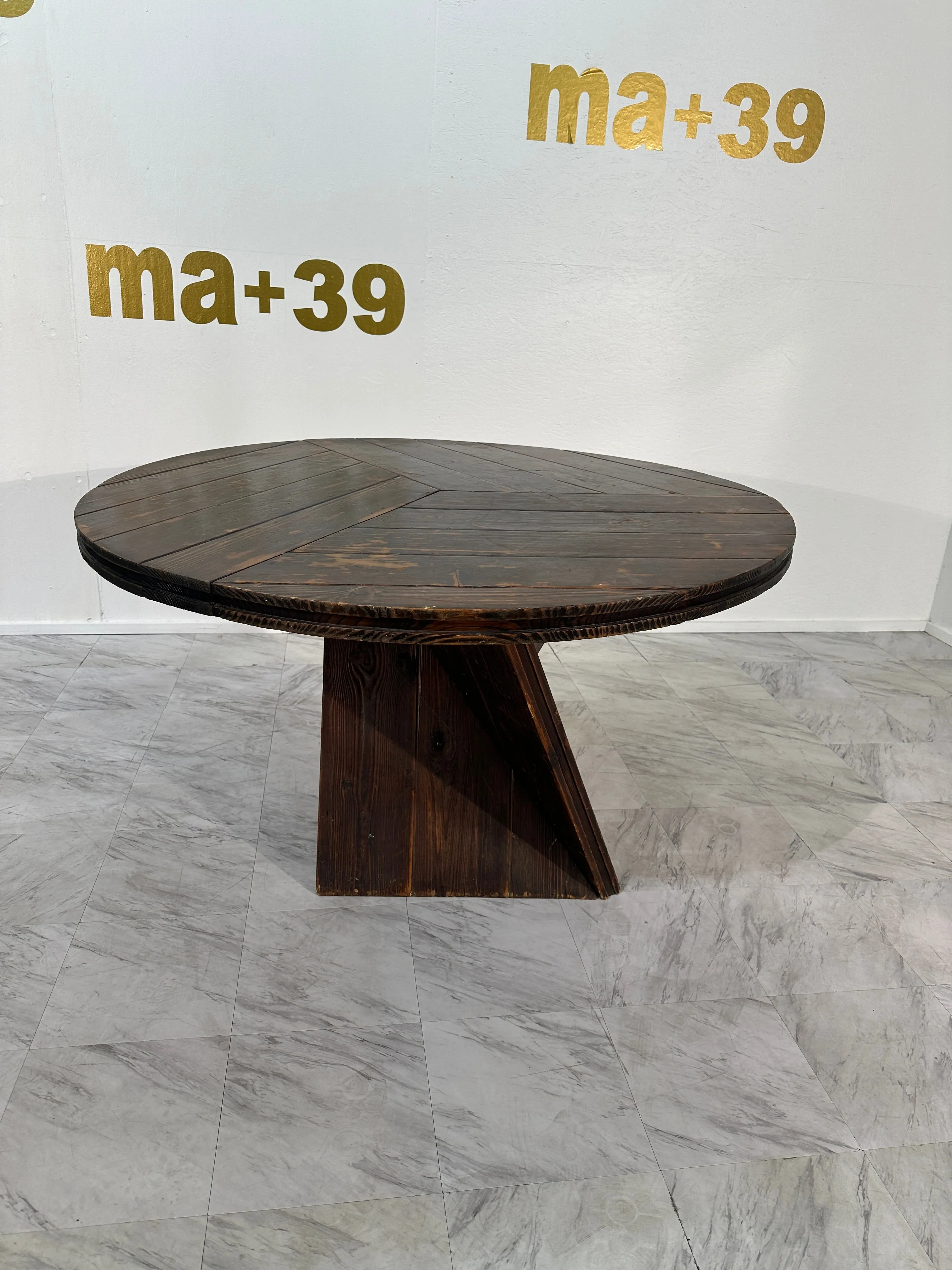 Mid Century  Italian Round Wood Dining Table, 1970s By Edoardo Landi