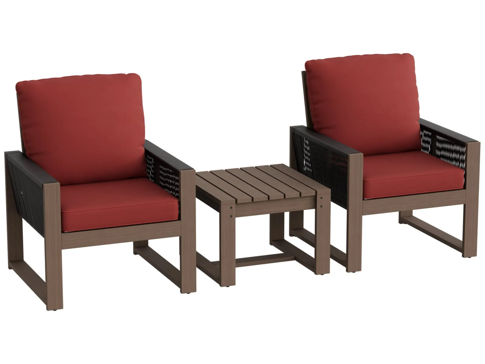 Natural Cedar Wood Bistro Set, Single Chairs and Square Table, 3 Pieces