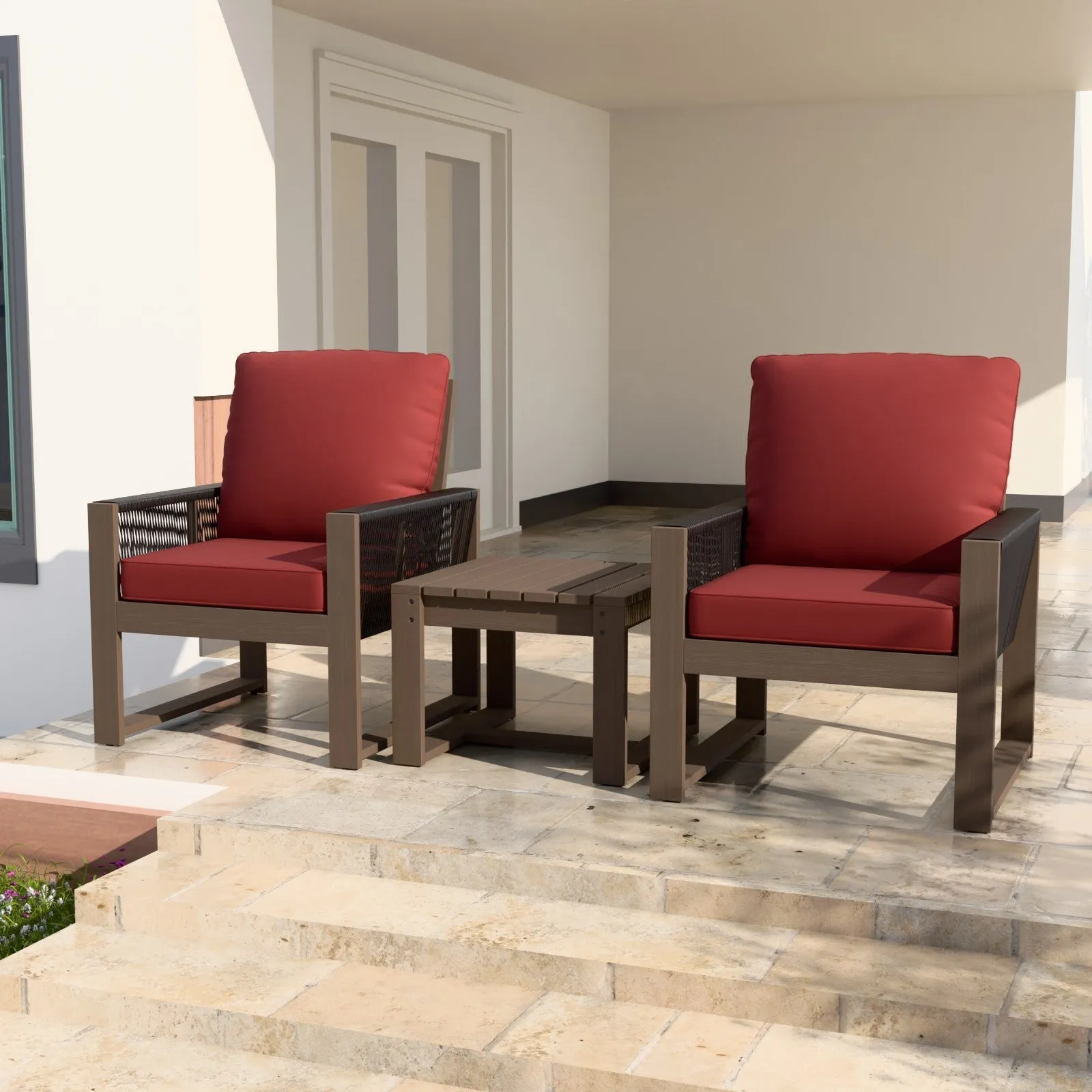 Natural Cedar Wood Bistro Set, Single Chairs and Square Table, 3 Pieces