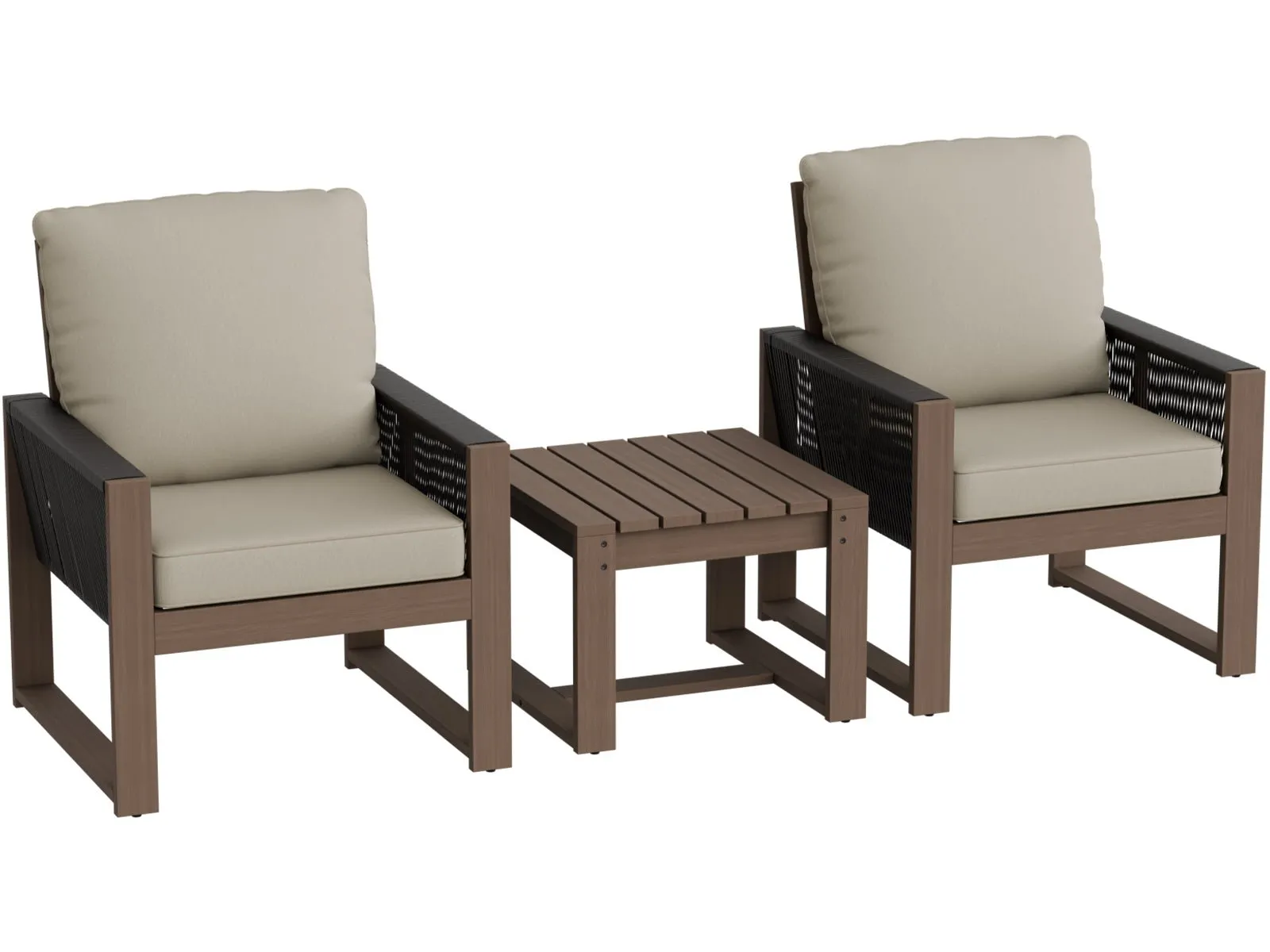 Natural Cedar Wood Bistro Set, Single Chairs and Square Table, 3 Pieces