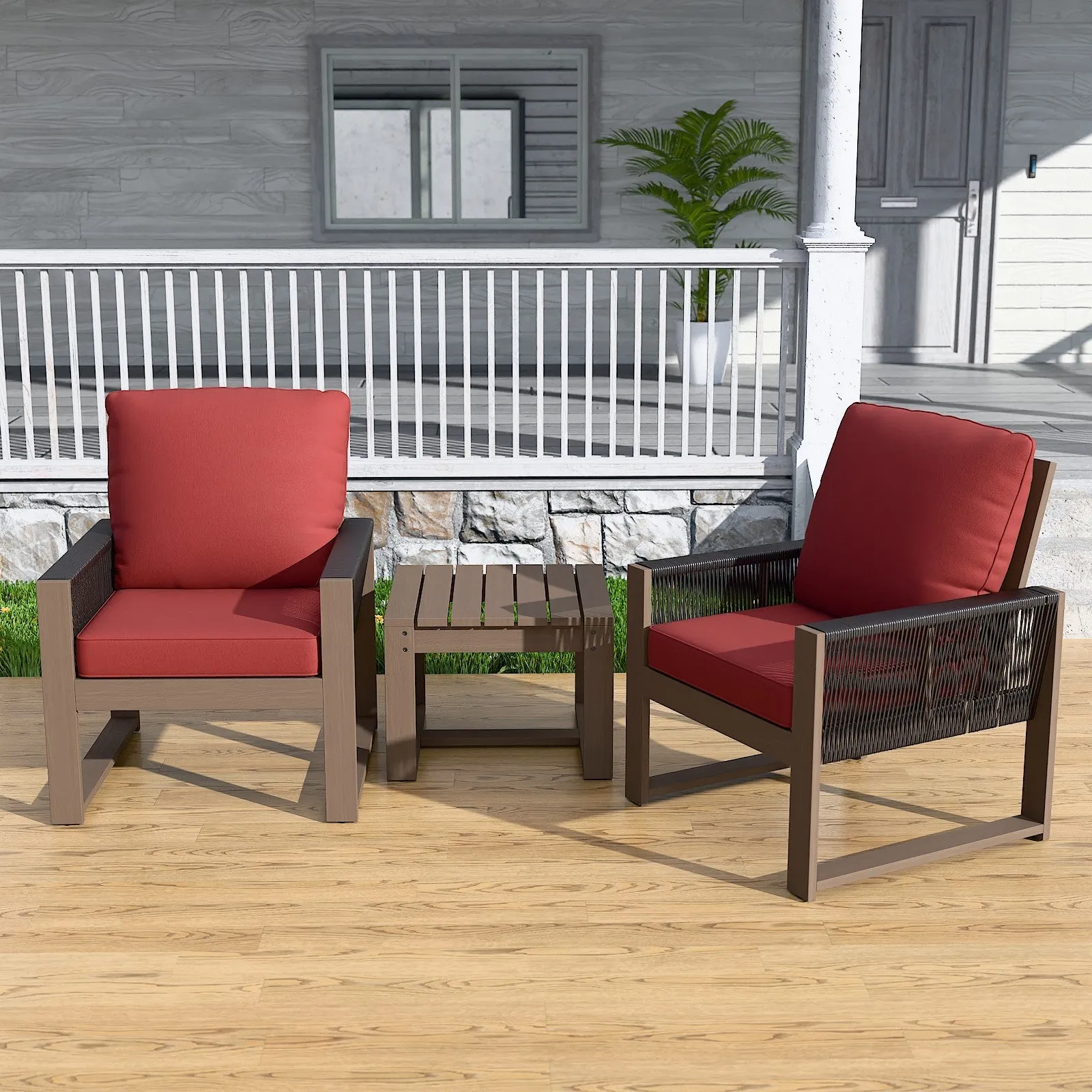 Natural Cedar Wood Bistro Set, Single Chairs and Square Table, 3 Pieces