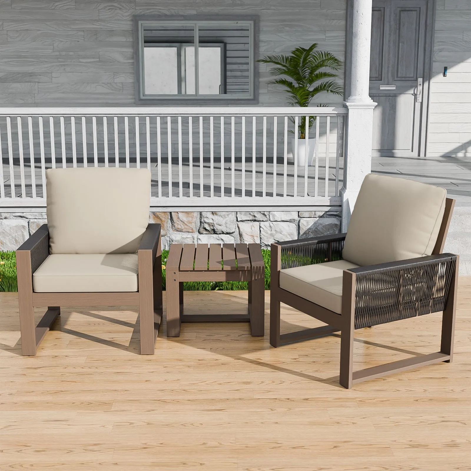 Natural Cedar Wood Bistro Set, Single Chairs and Square Table, 3 Pieces