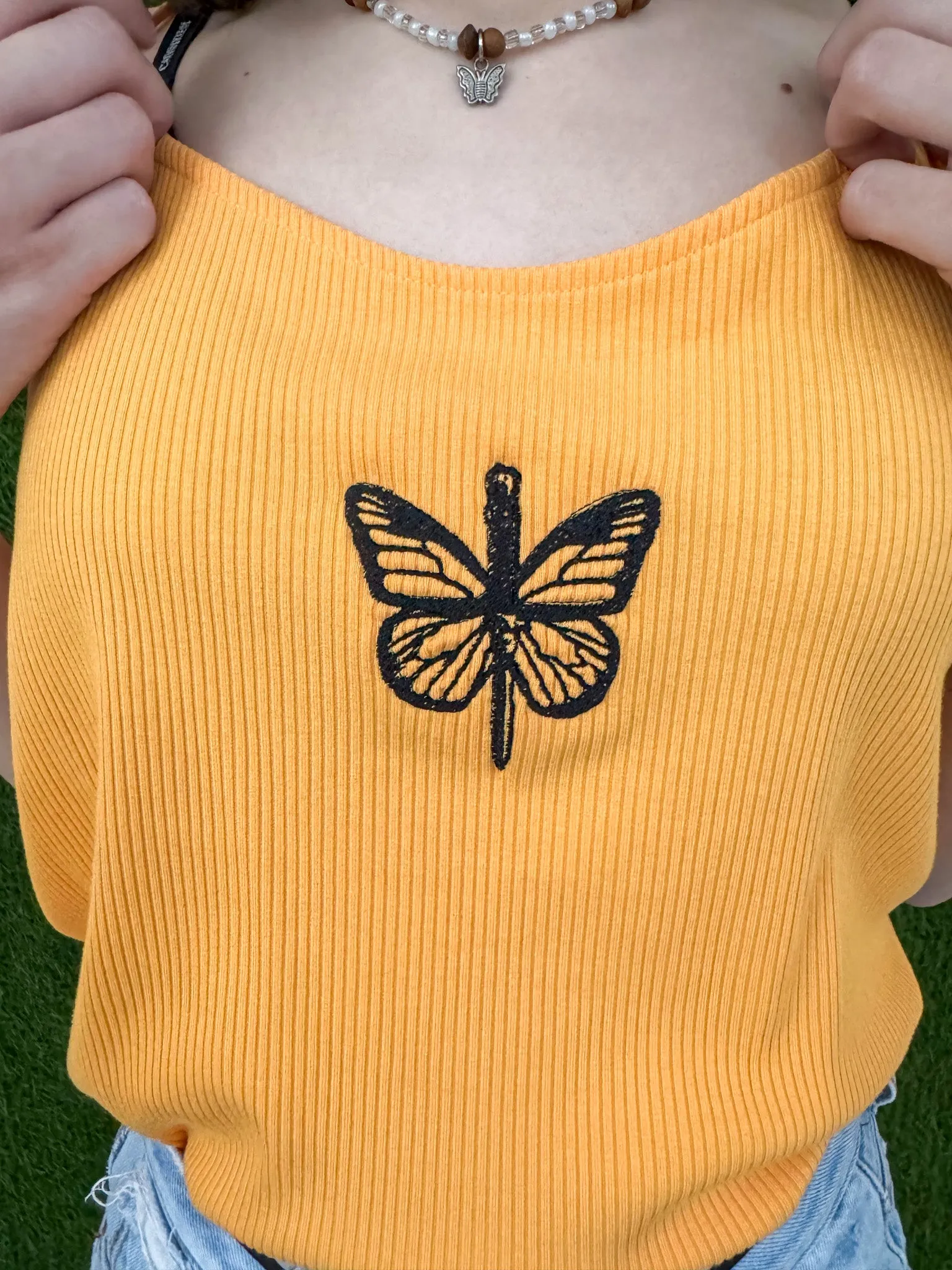 Orange Butterfly Tank Bodysuit 2XL