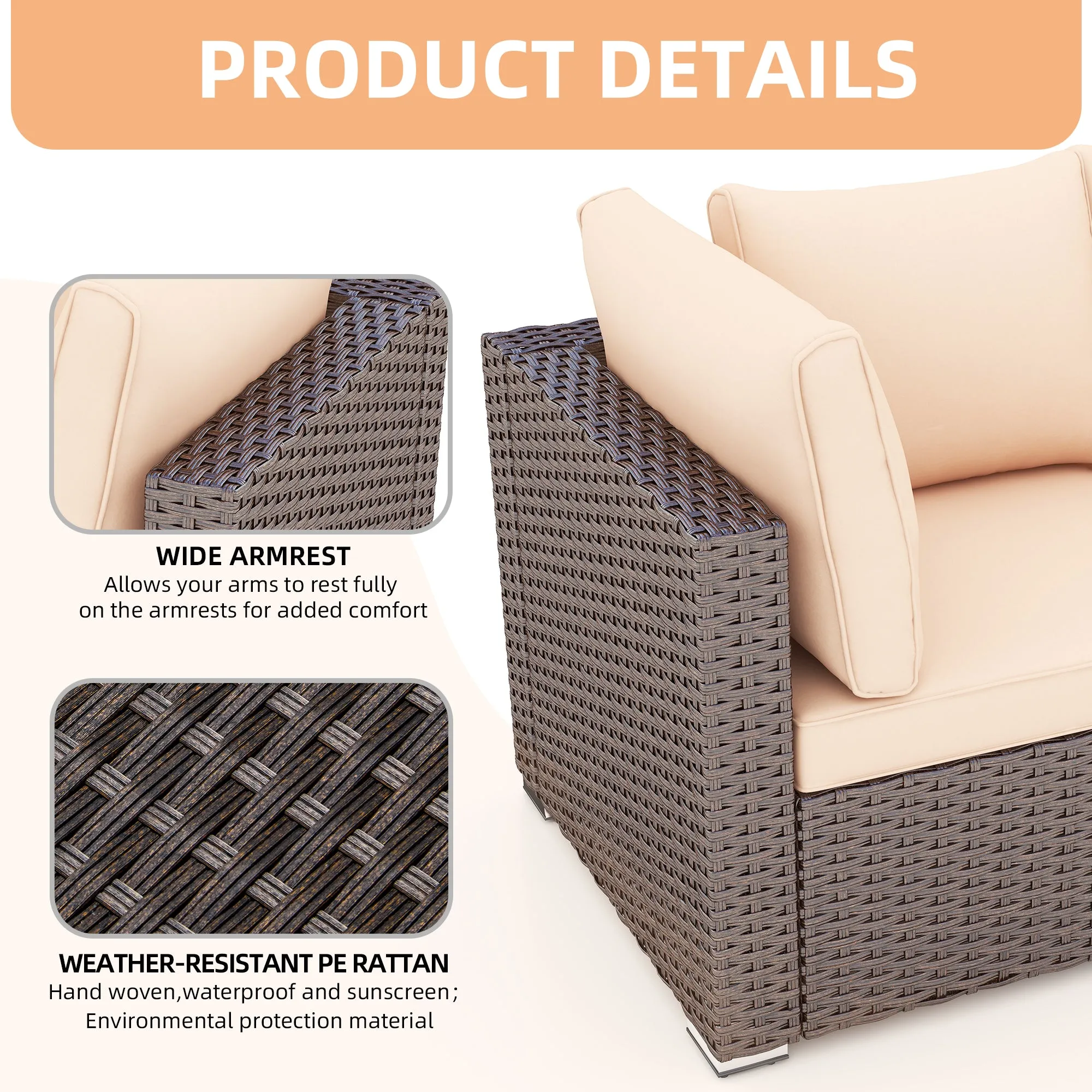 Outdoor Furniture Sets,13 Pieces Patio Furniture Sets,10-Seater Hand-Woven Wicker Patio Conversation Sets with 2 Coffee Table and 50 Inch Fire Pit Table for Deck,Backyard(Khaki)