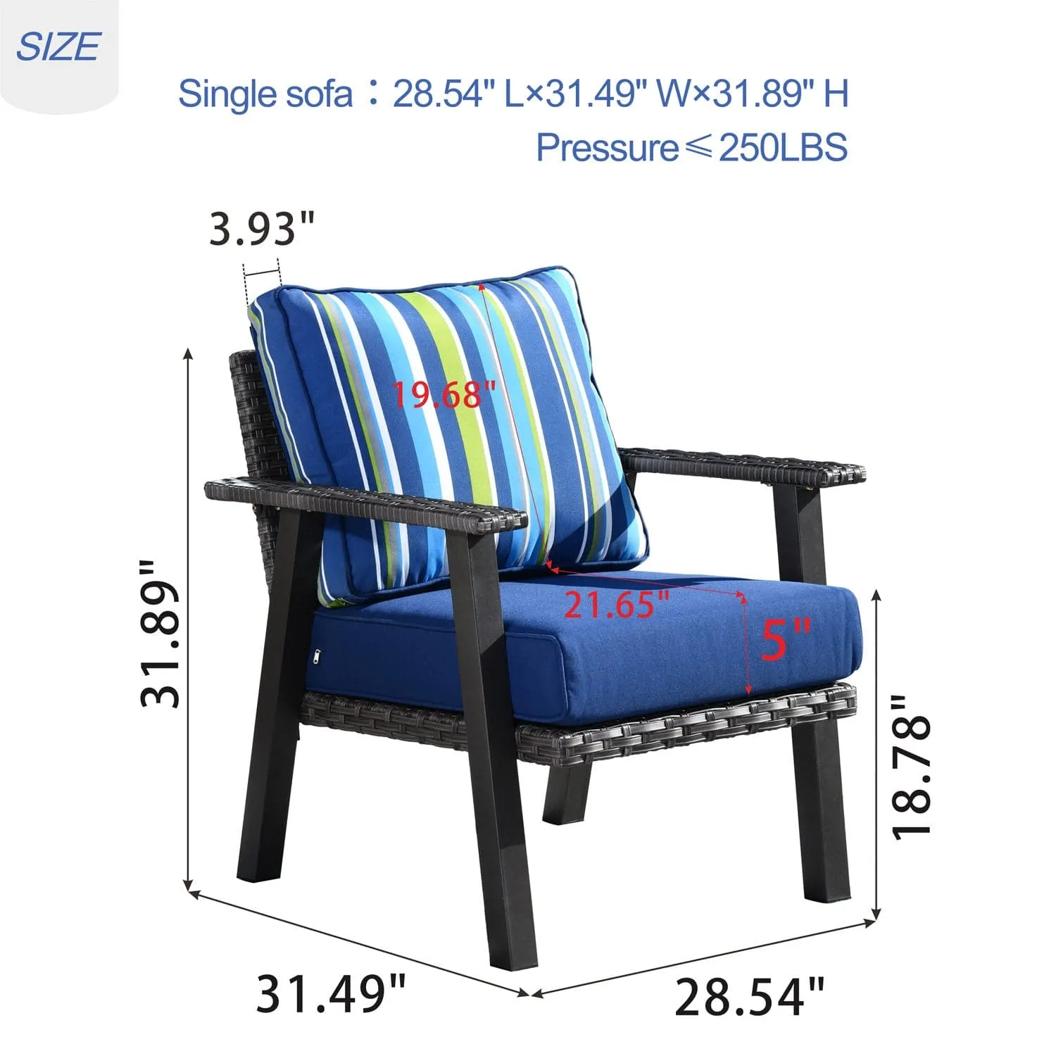 Ovios Patio Bistro 2-Piece Set Outdoor Chairs with 5''Cushion, Olefin Fabric