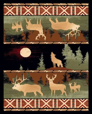 "Elk & Wolf" Rustic Cabin Area Rug - 4 x 5